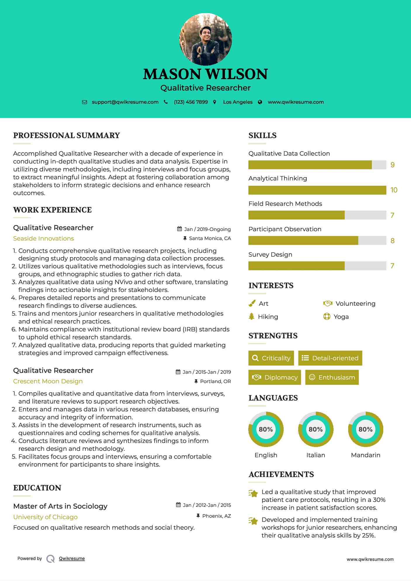 Qualitative Researcher Resume Example