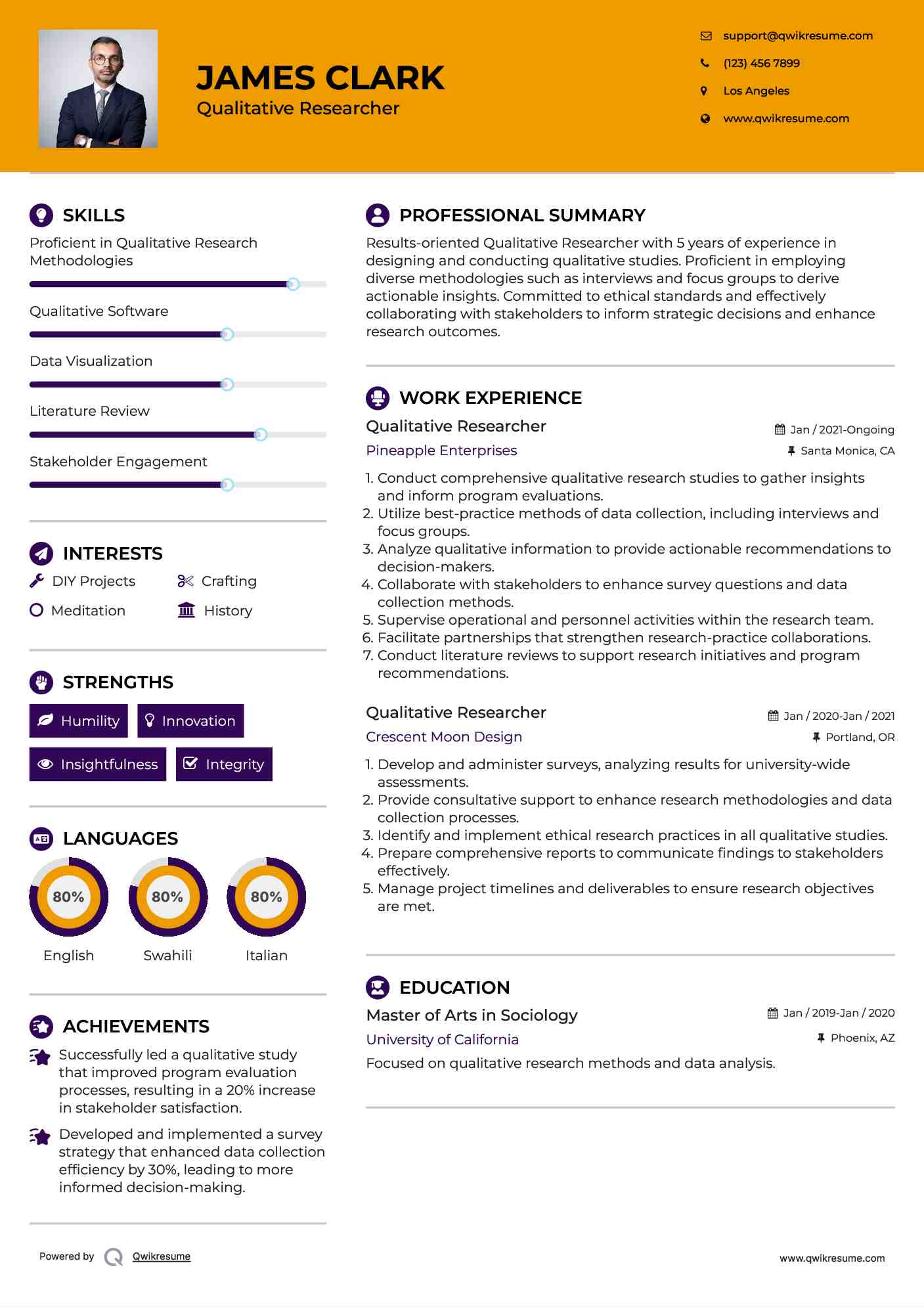 Qualitative Researcher Resume Example