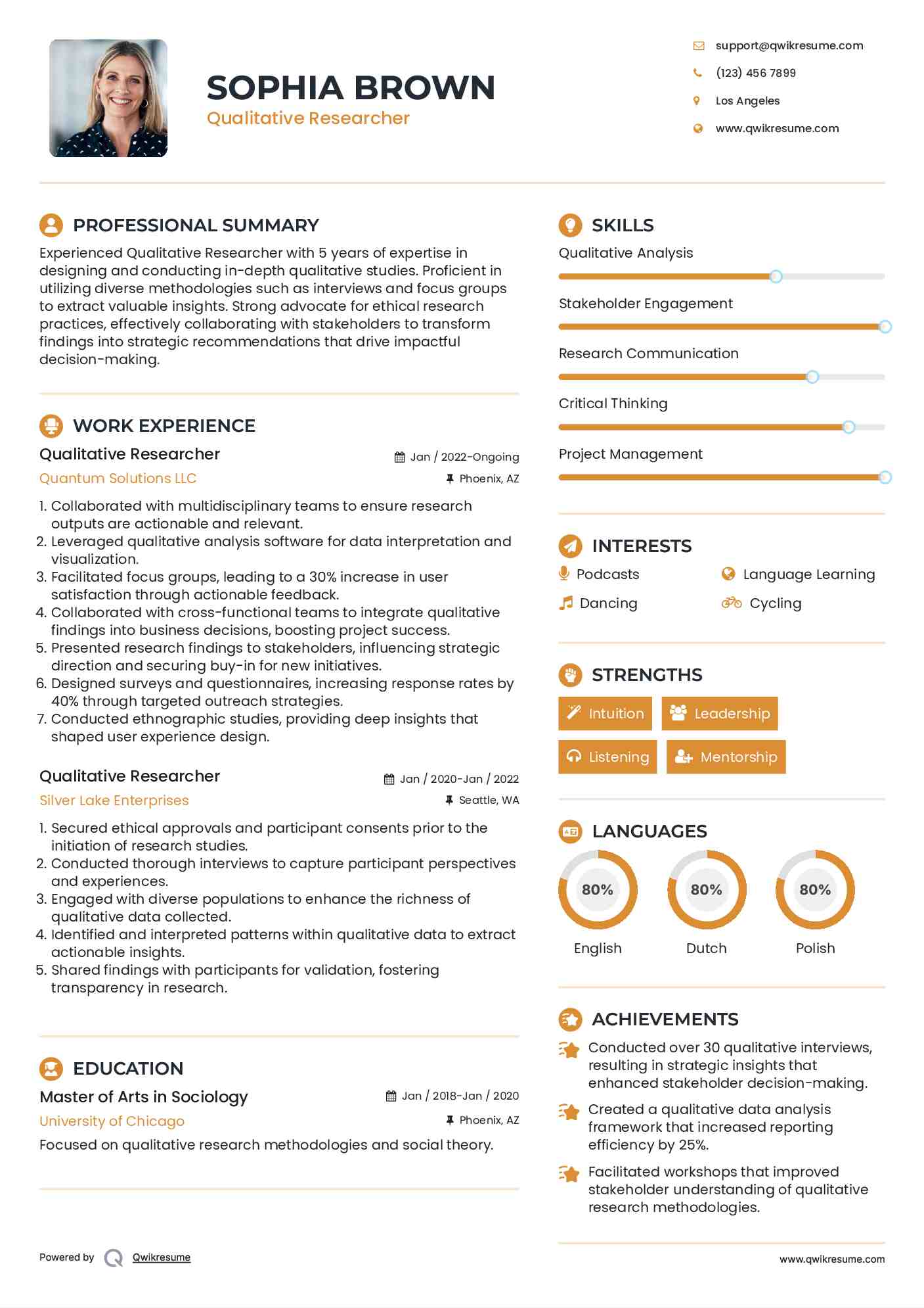 Qualitative Researcher Resume Format
