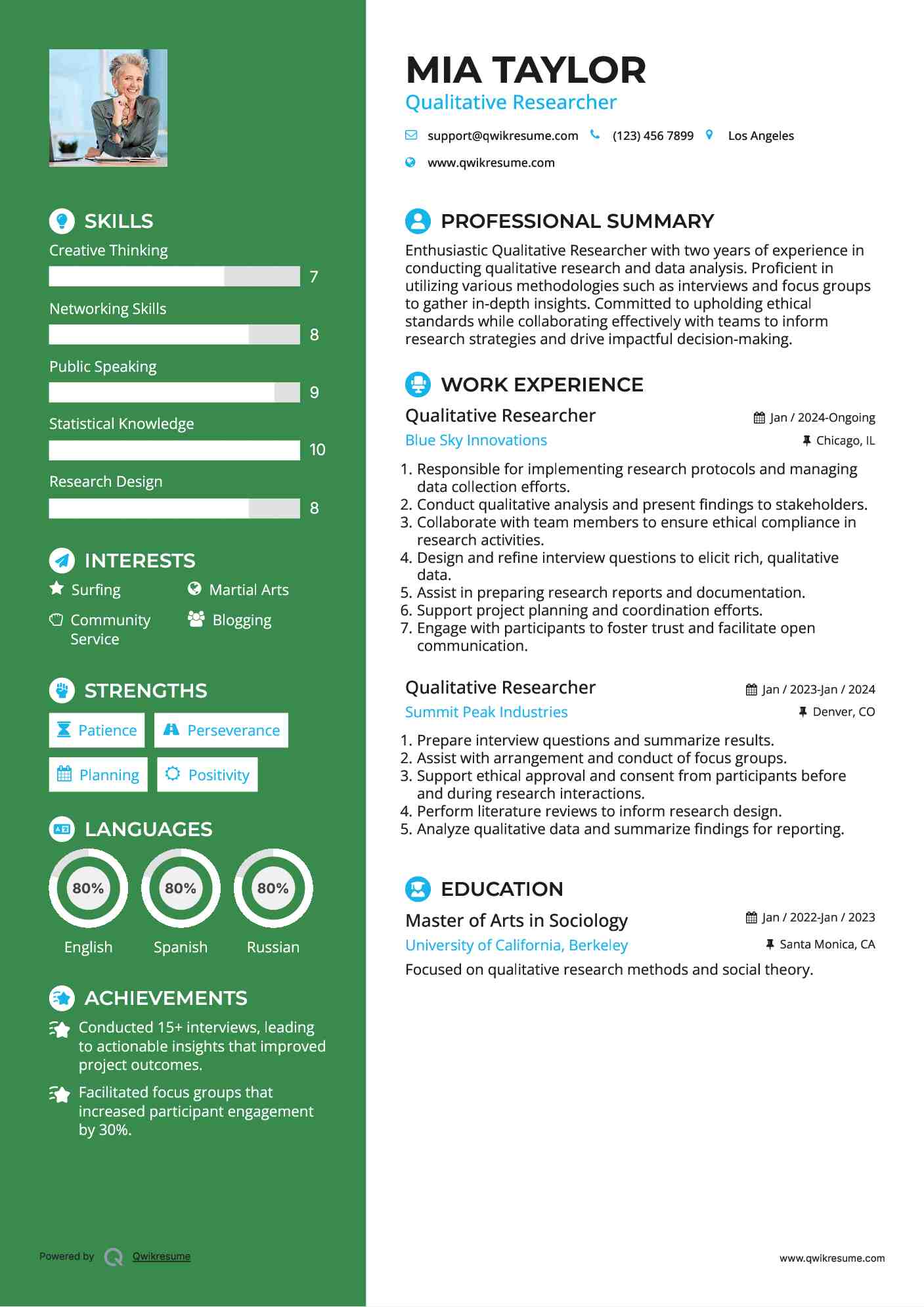 Qualitative Researcher Resume Example