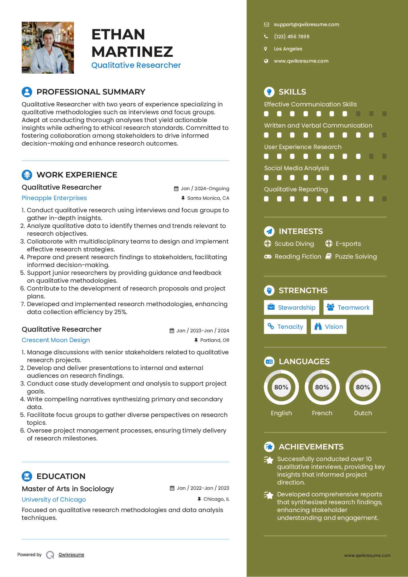 Qualitative Researcher Resume Template