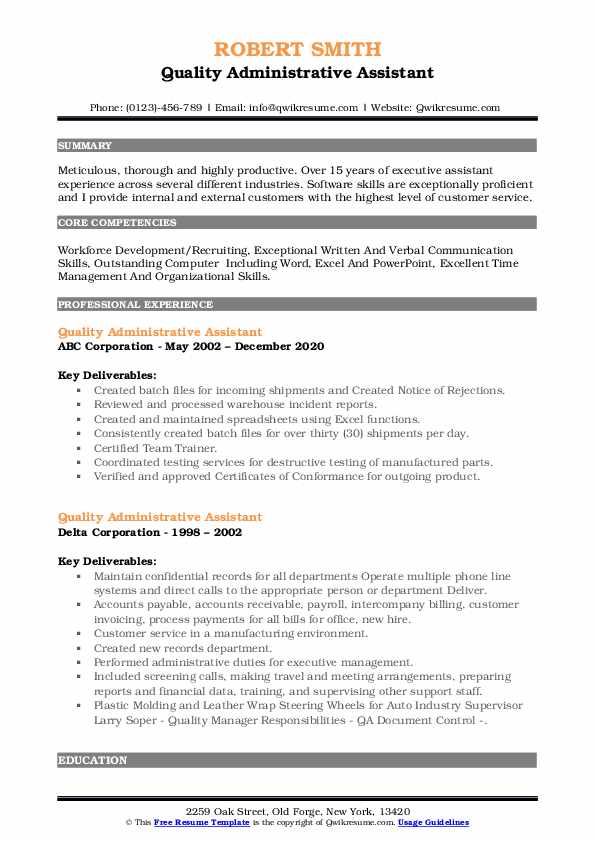 Quality Administrative Assistant Resume Samples Qwikresume