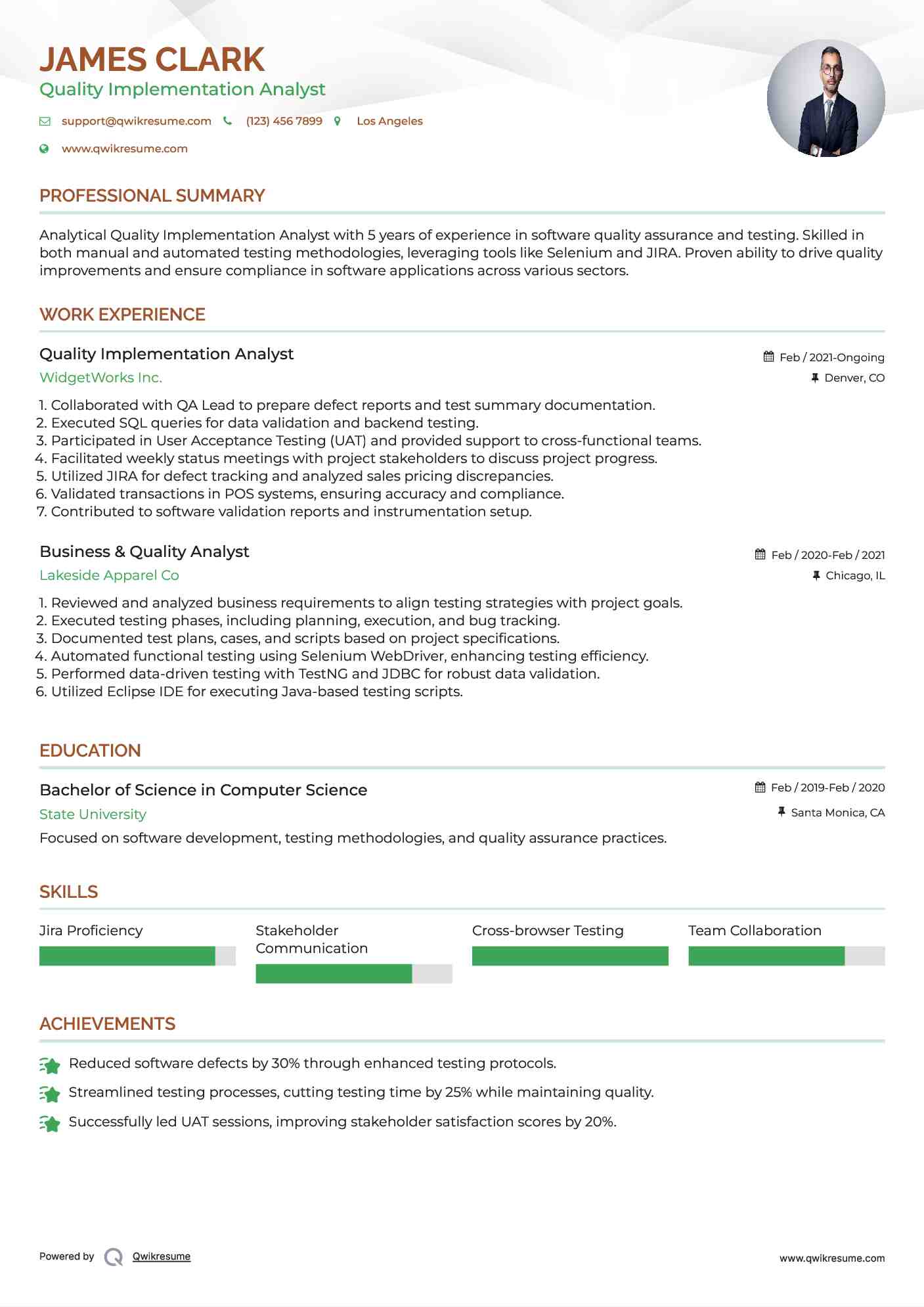 Quality Implementation Analyst  Resume Format