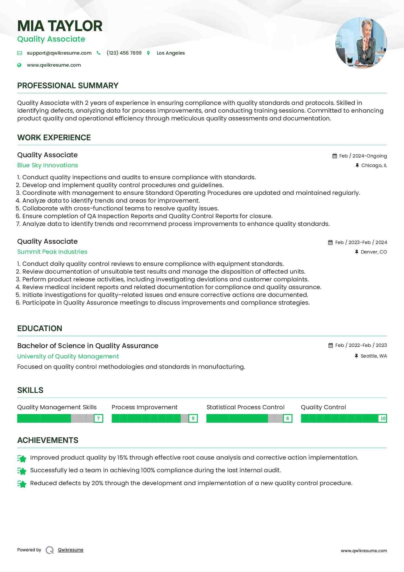 Quality Associate Resume Template