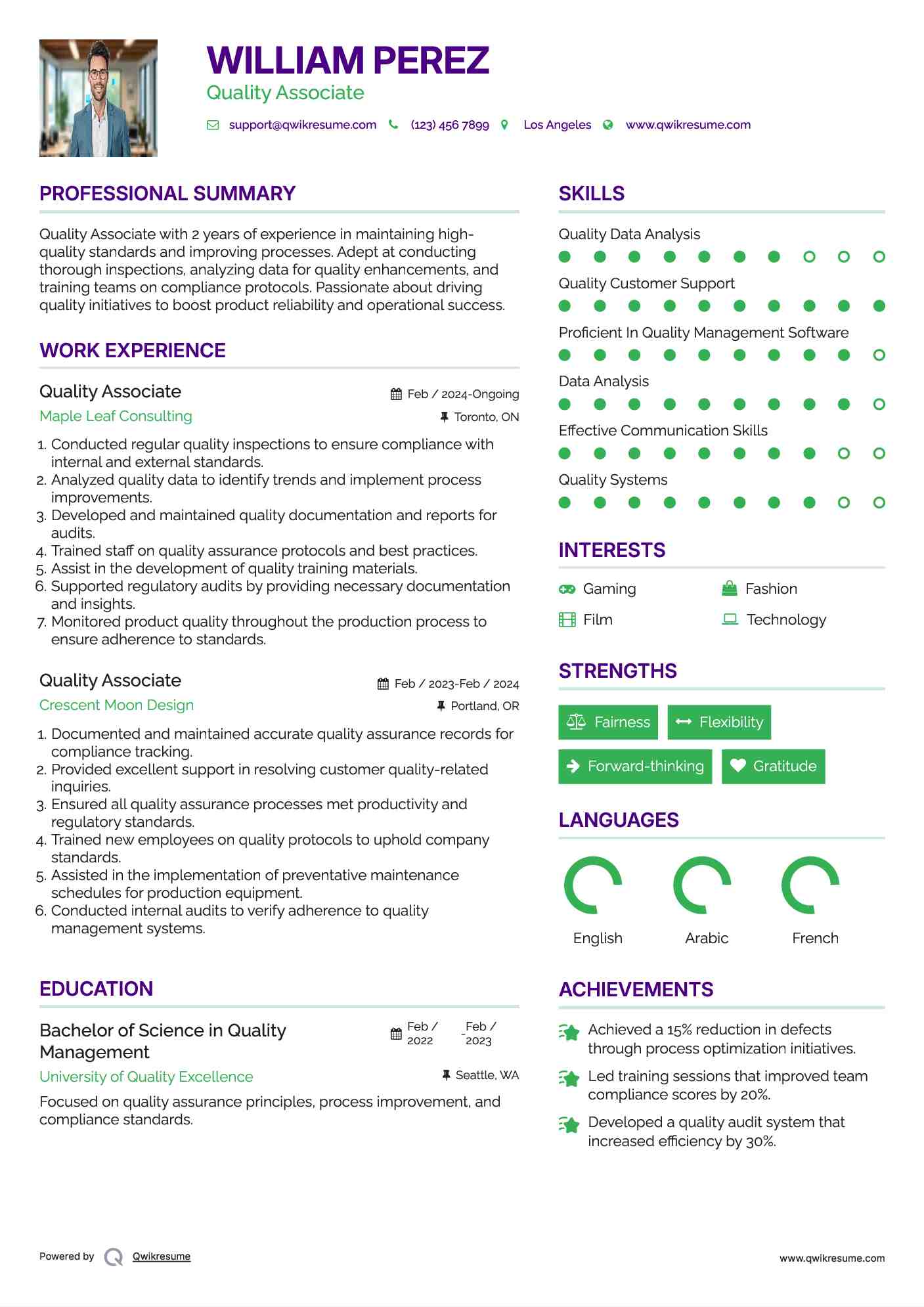 Quality Associate Resume Template