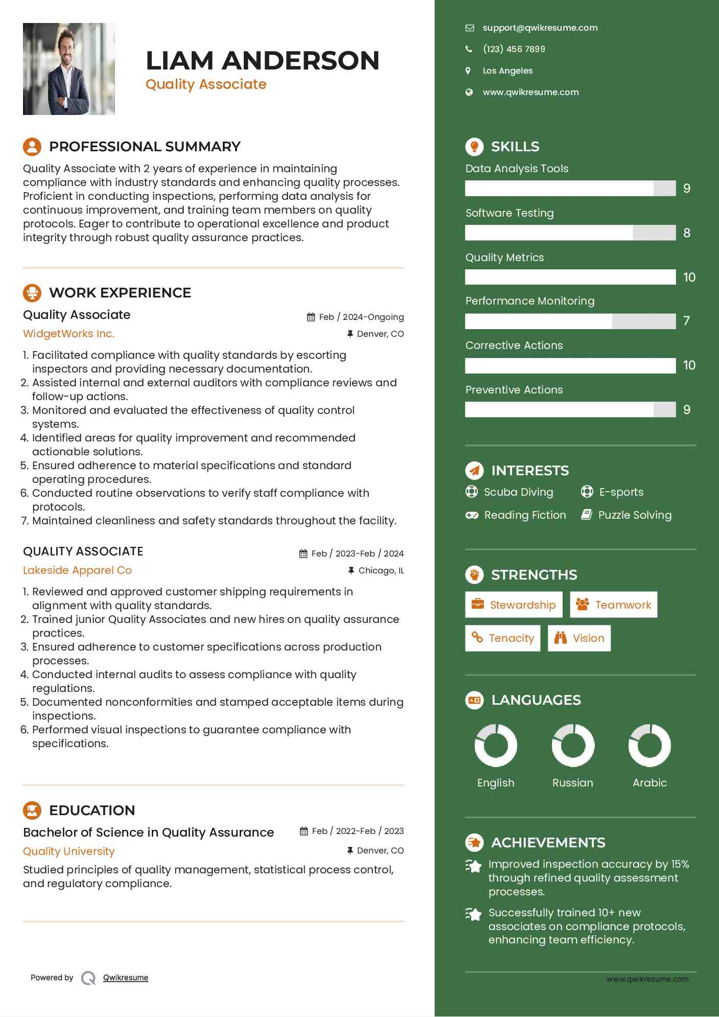 Quality Associate Resume Template