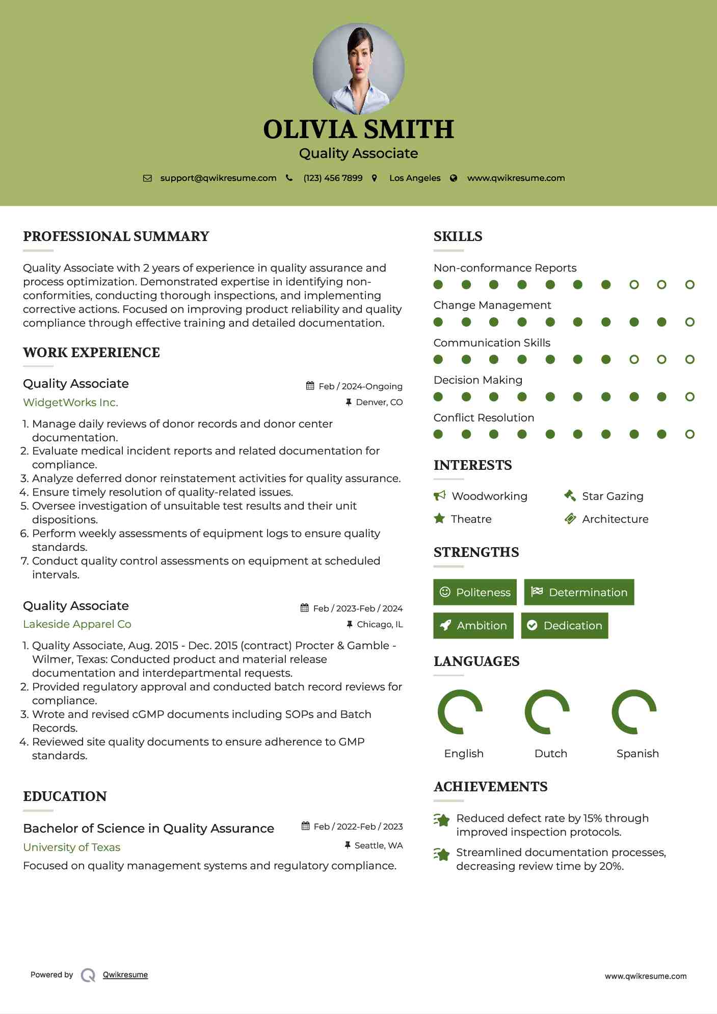 Quality Associate Resume Template