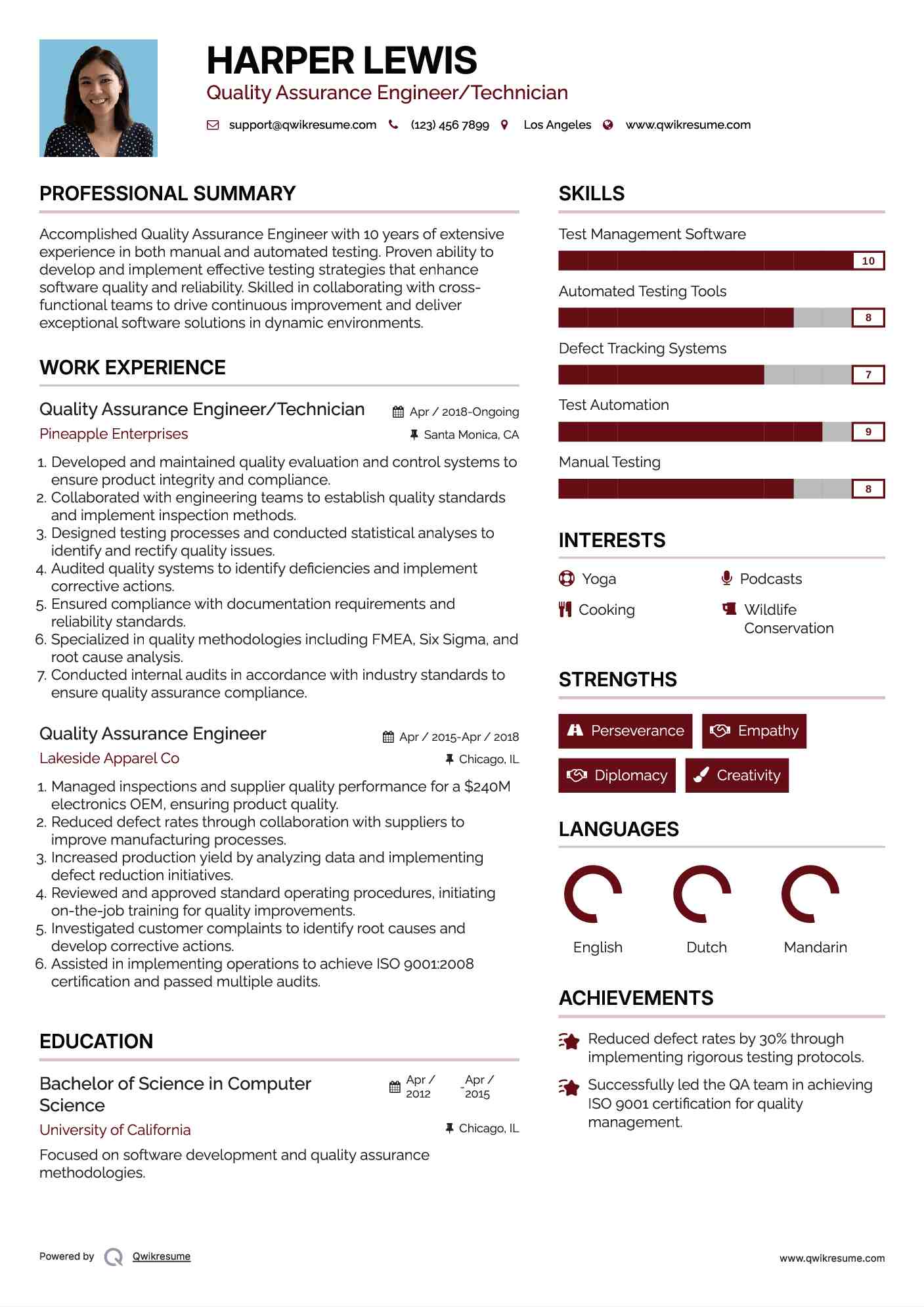 10+ QA Engineer Resume Samples & Templates for 2025