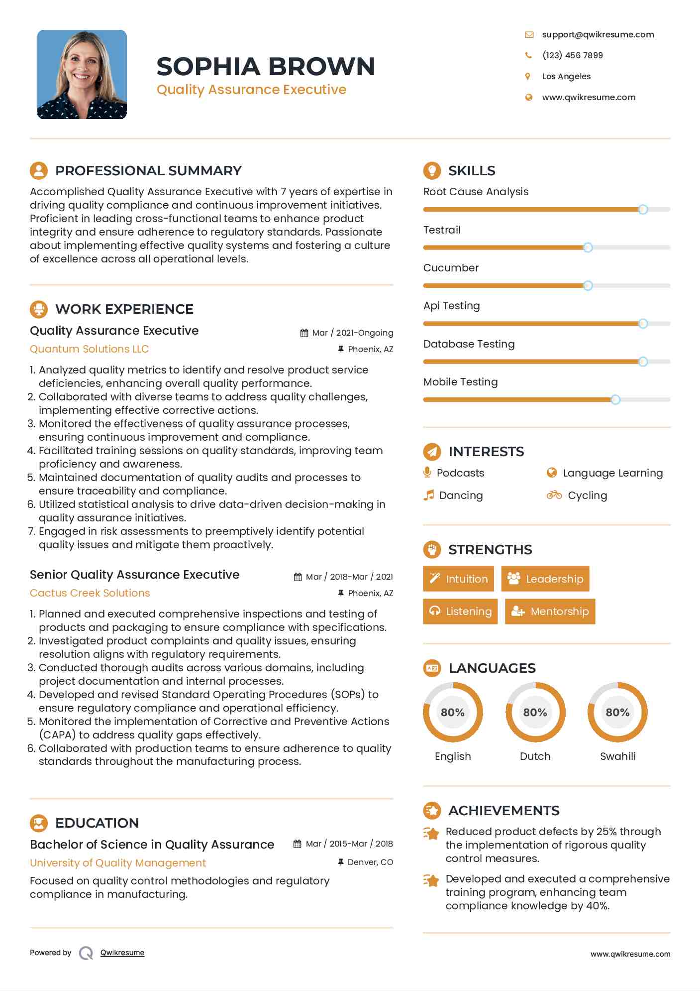 Quality Assurance Executive Resume Format
