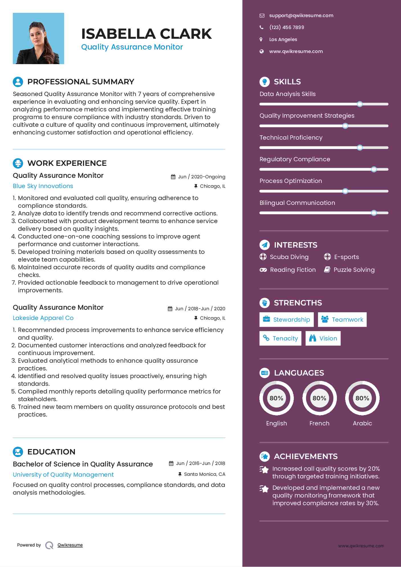 Quality Assurance Monitor Resume Format
