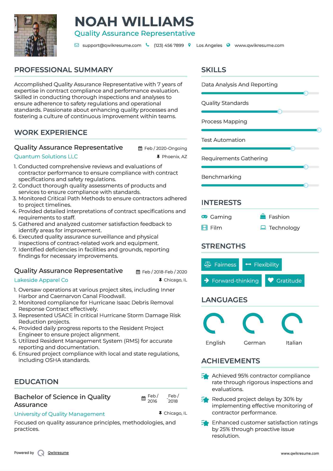 Quality Assurance Representative Resume Format
