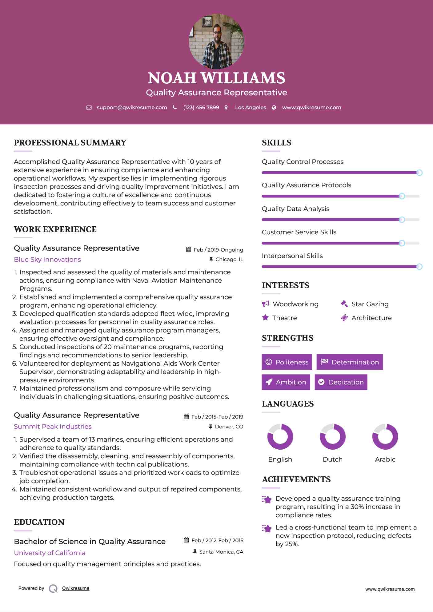 Quality Assurance Representative Resume Format