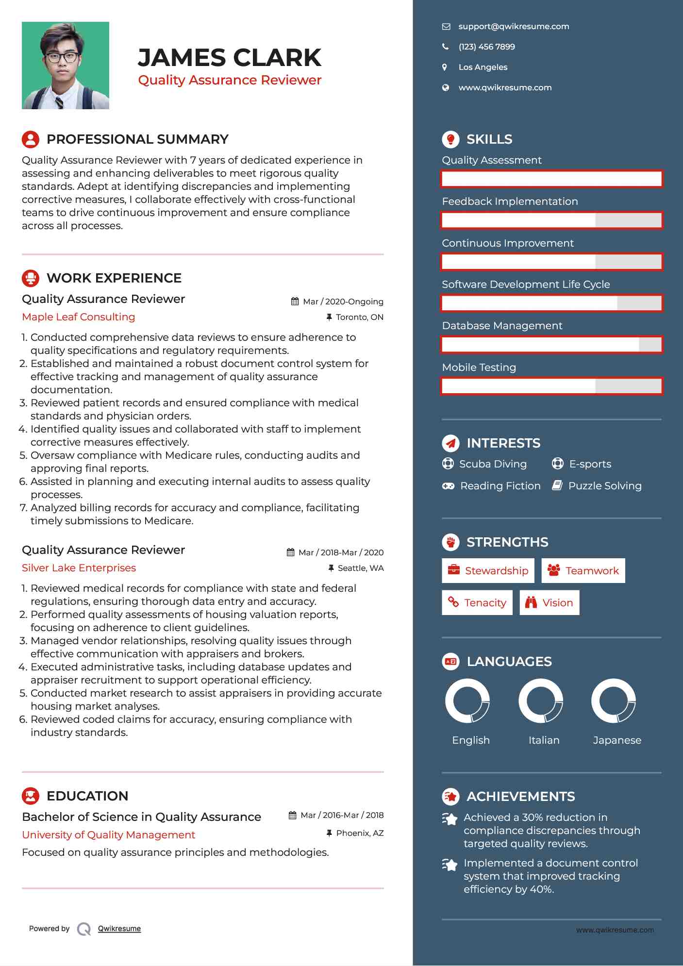 Quality Assurance Reviewer Resume Format