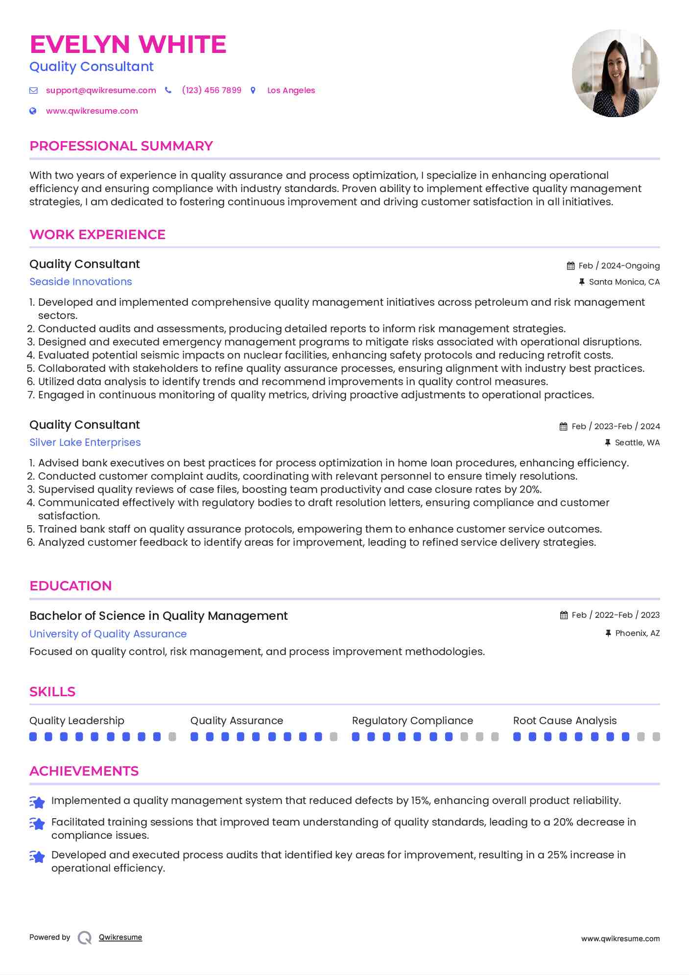 Quality Consultant Resume Example