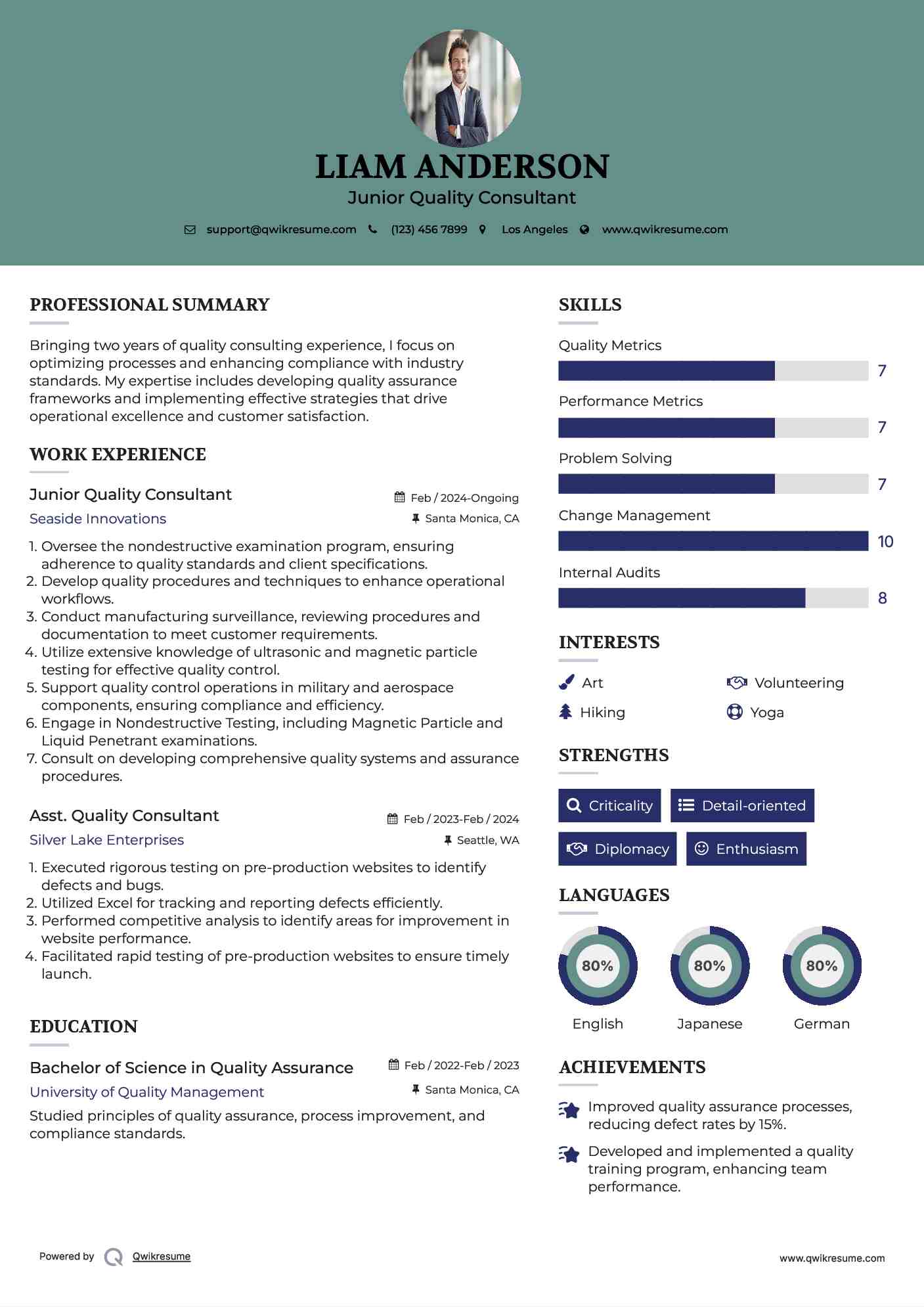 Junior Quality Consultant Resume Format