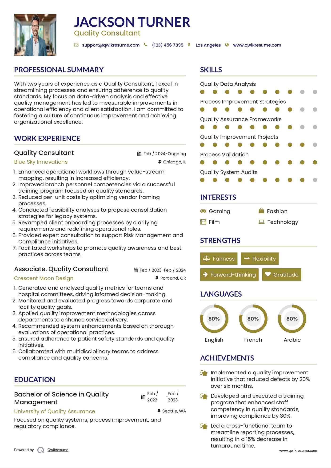 Quality Consultant Resume Sample