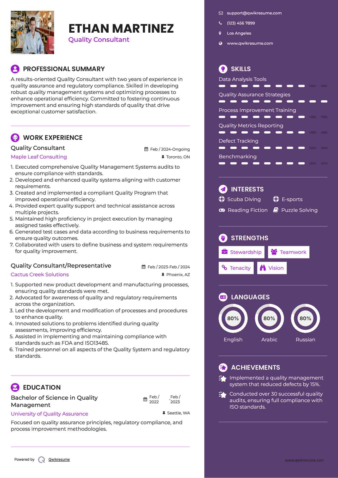 Quality Consultant Resume Format
