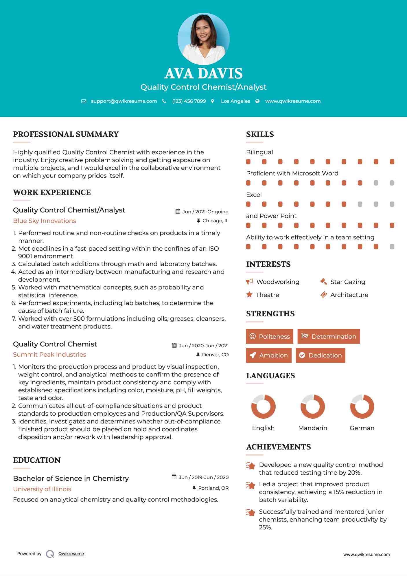 Quality Control Chemist/Analyst Resume Format