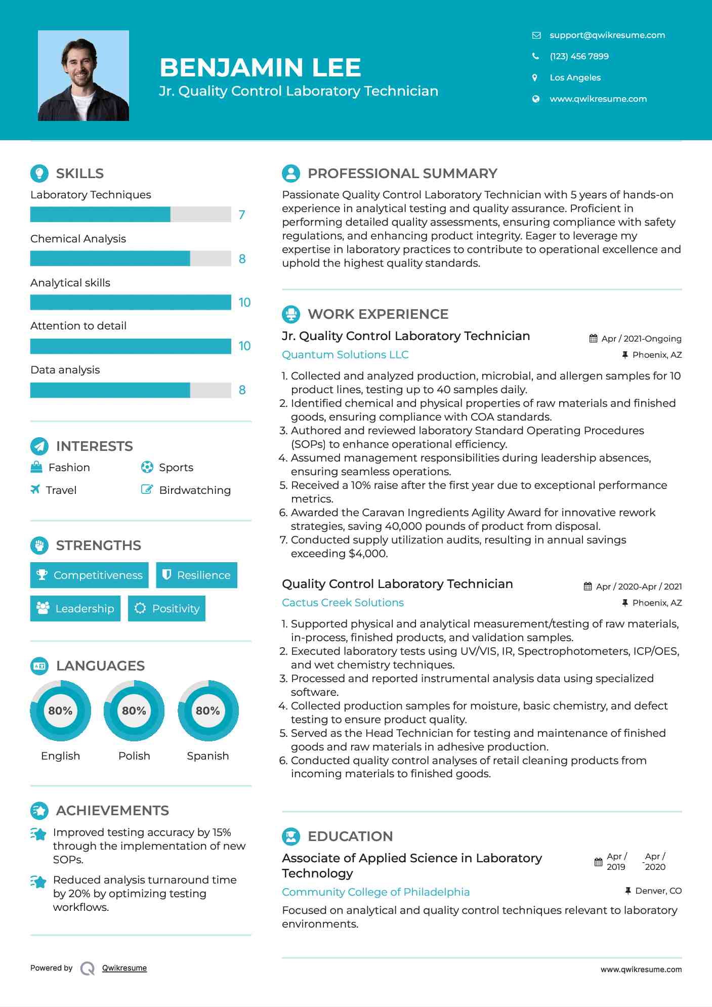 Quality Control Laboratory Technician Resume Samples | QwikResume