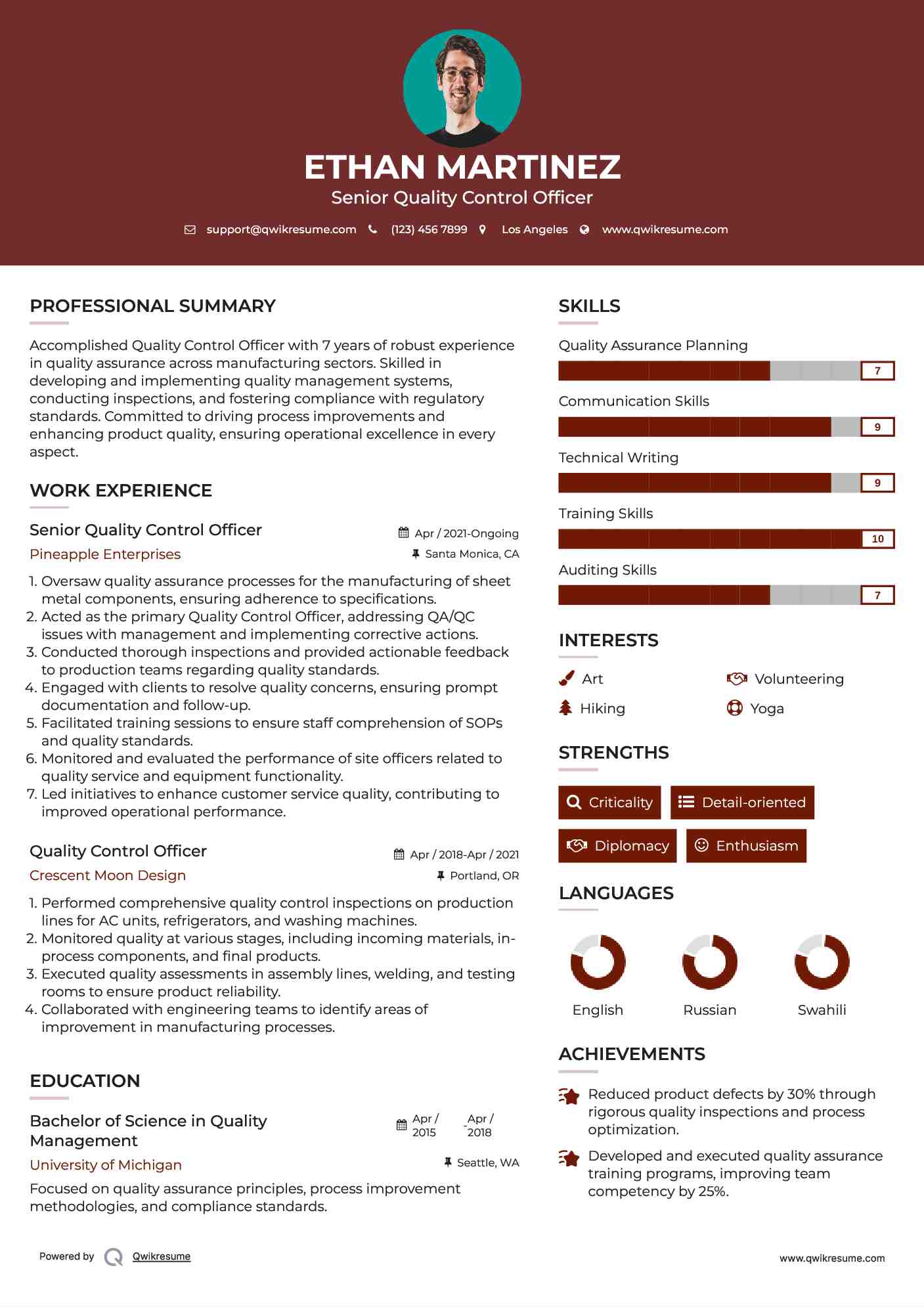 Quality Control Officer Resume Samples QwikResume