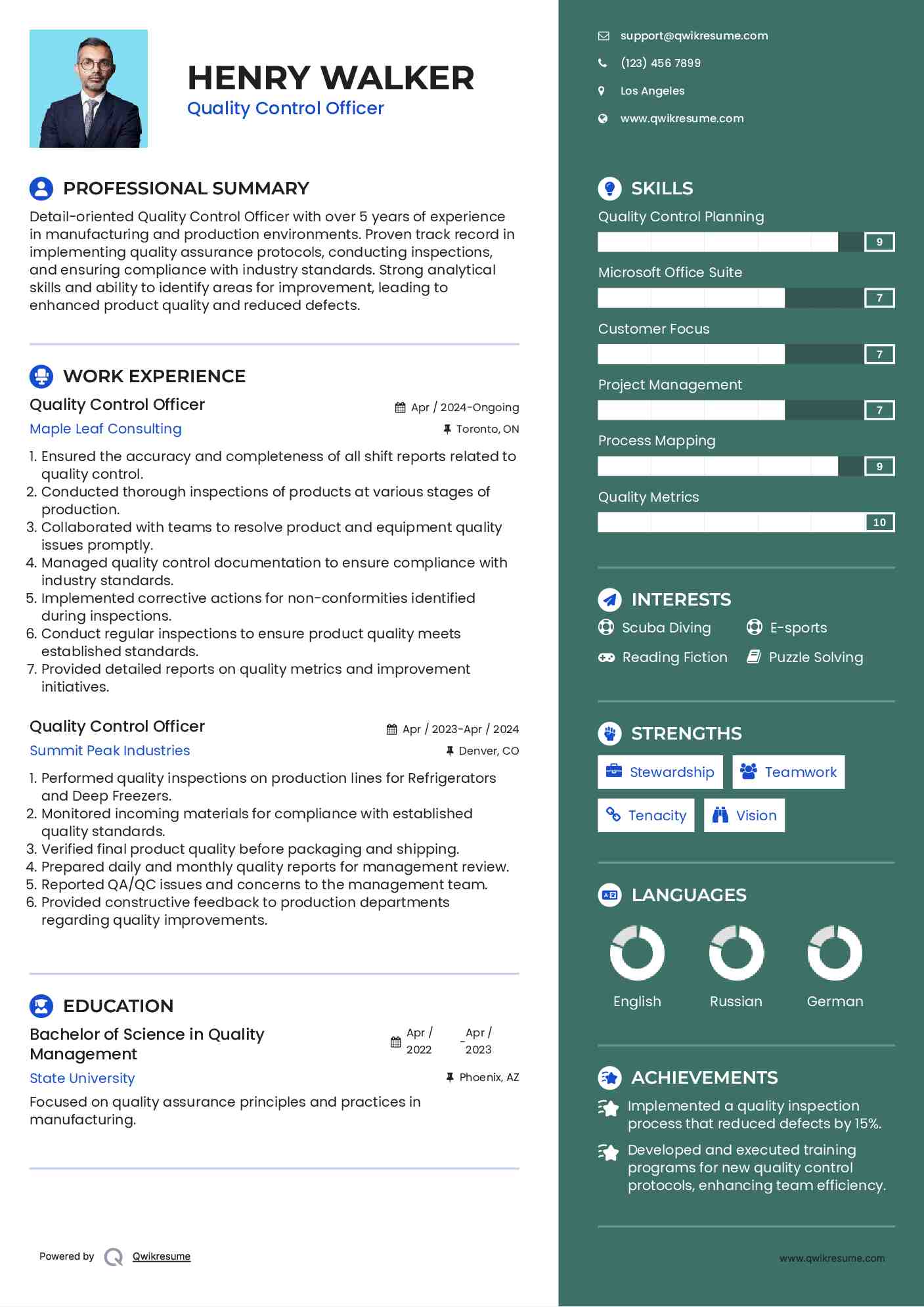 Quality Control Officer Resume Format