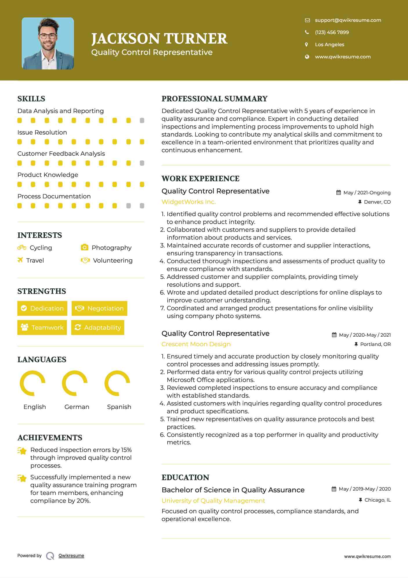 Quality Control Representative Resume Template