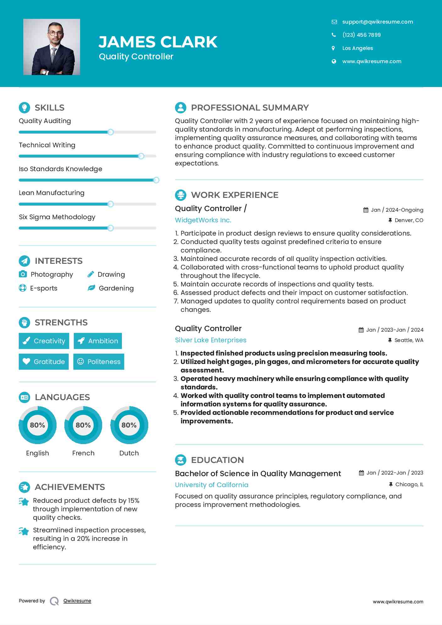 Quality Controller / Resume Format