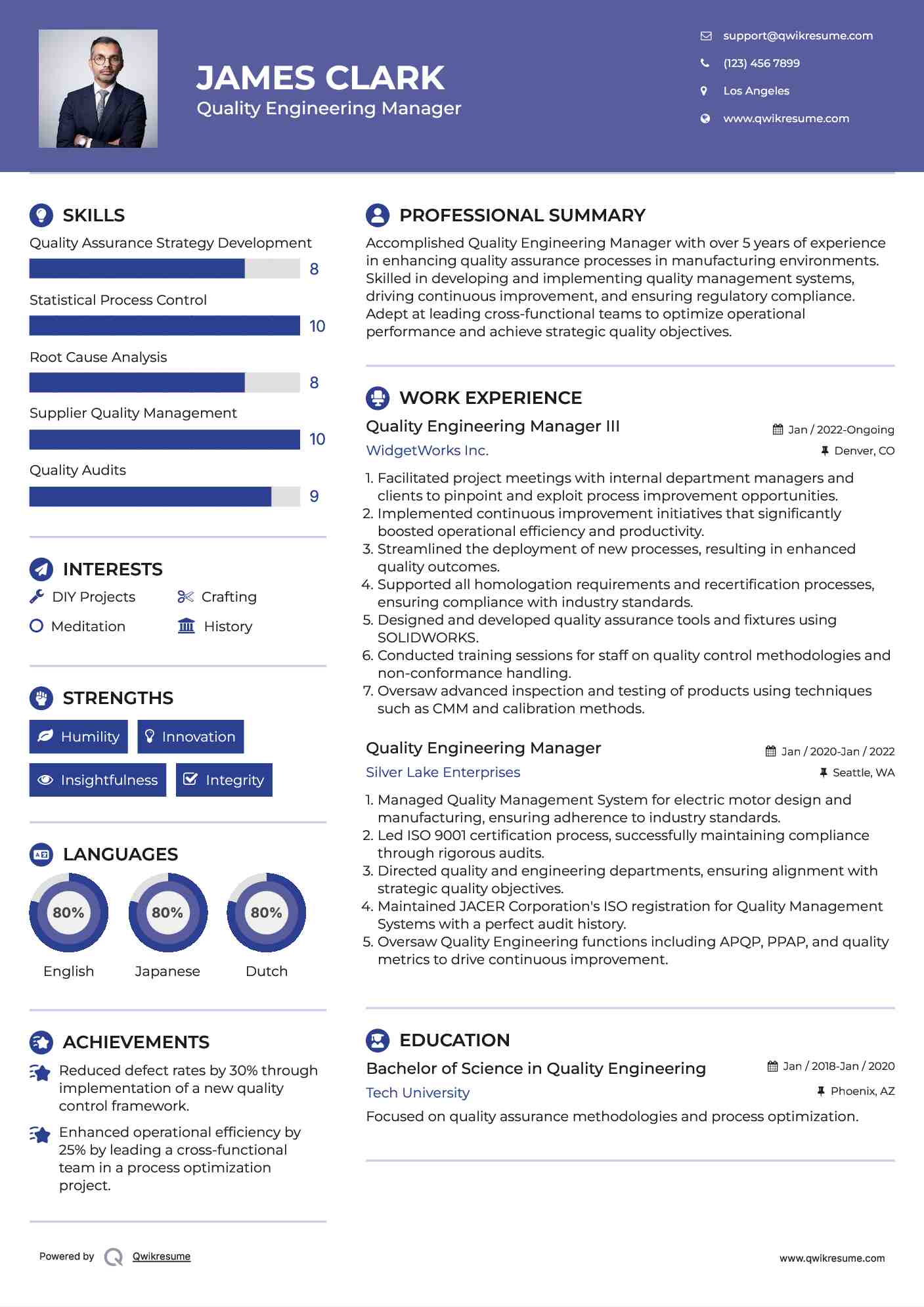 Quality Engineering Manager III Resume Sample