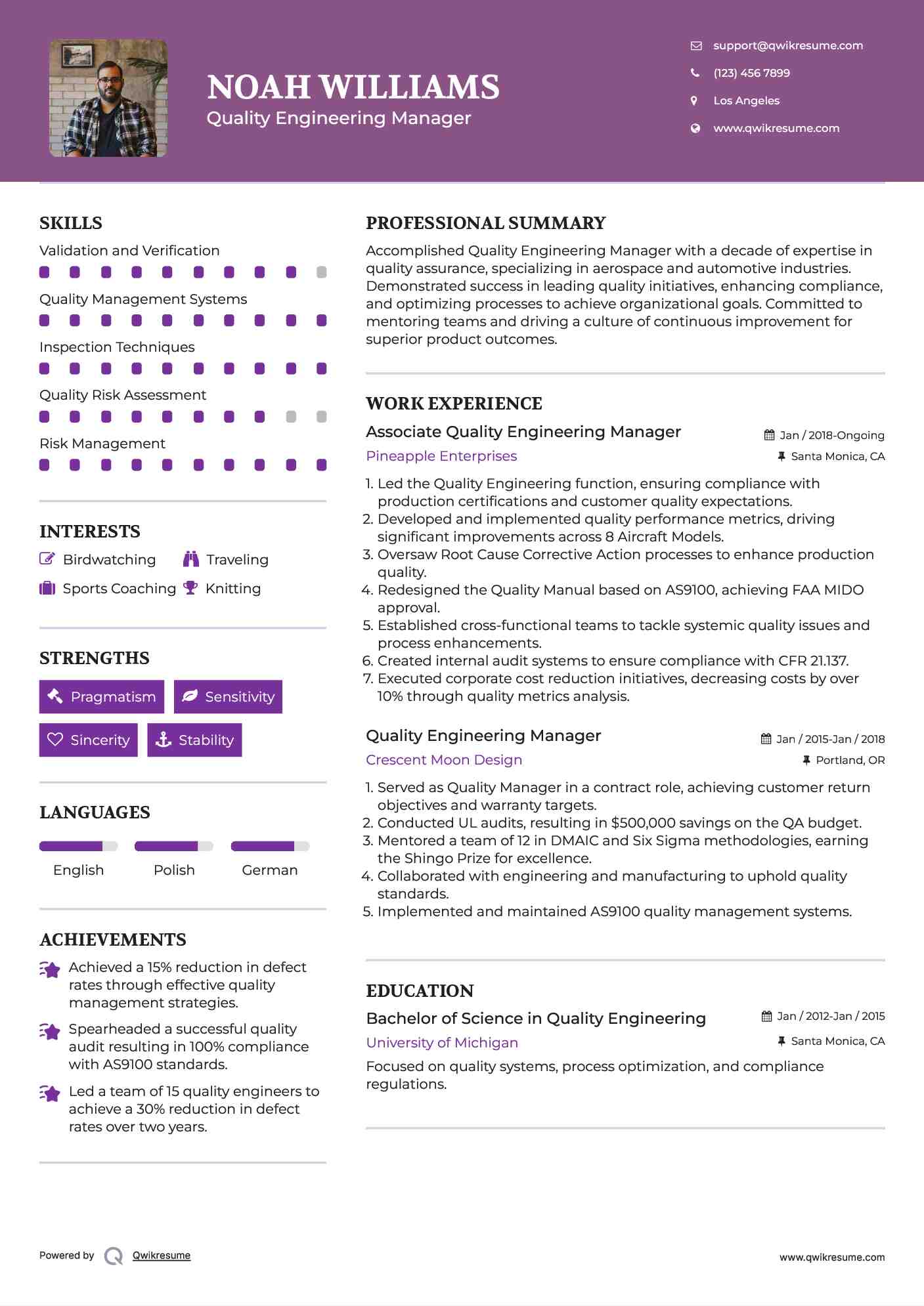 Associate Quality Engineering Manager Resume Model