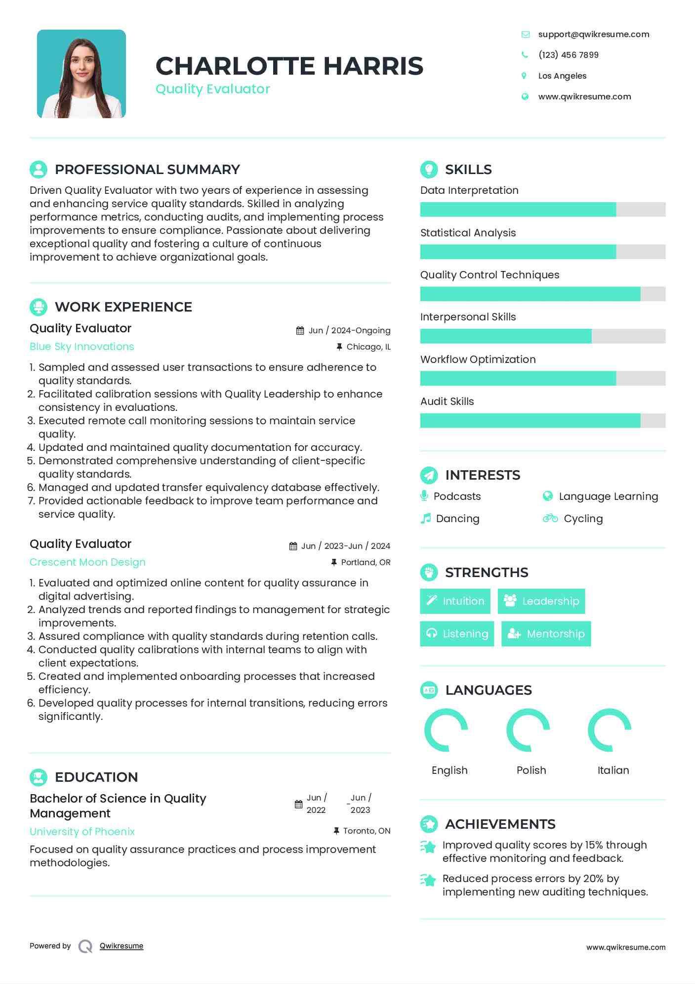 Quality Evaluator Resume Template