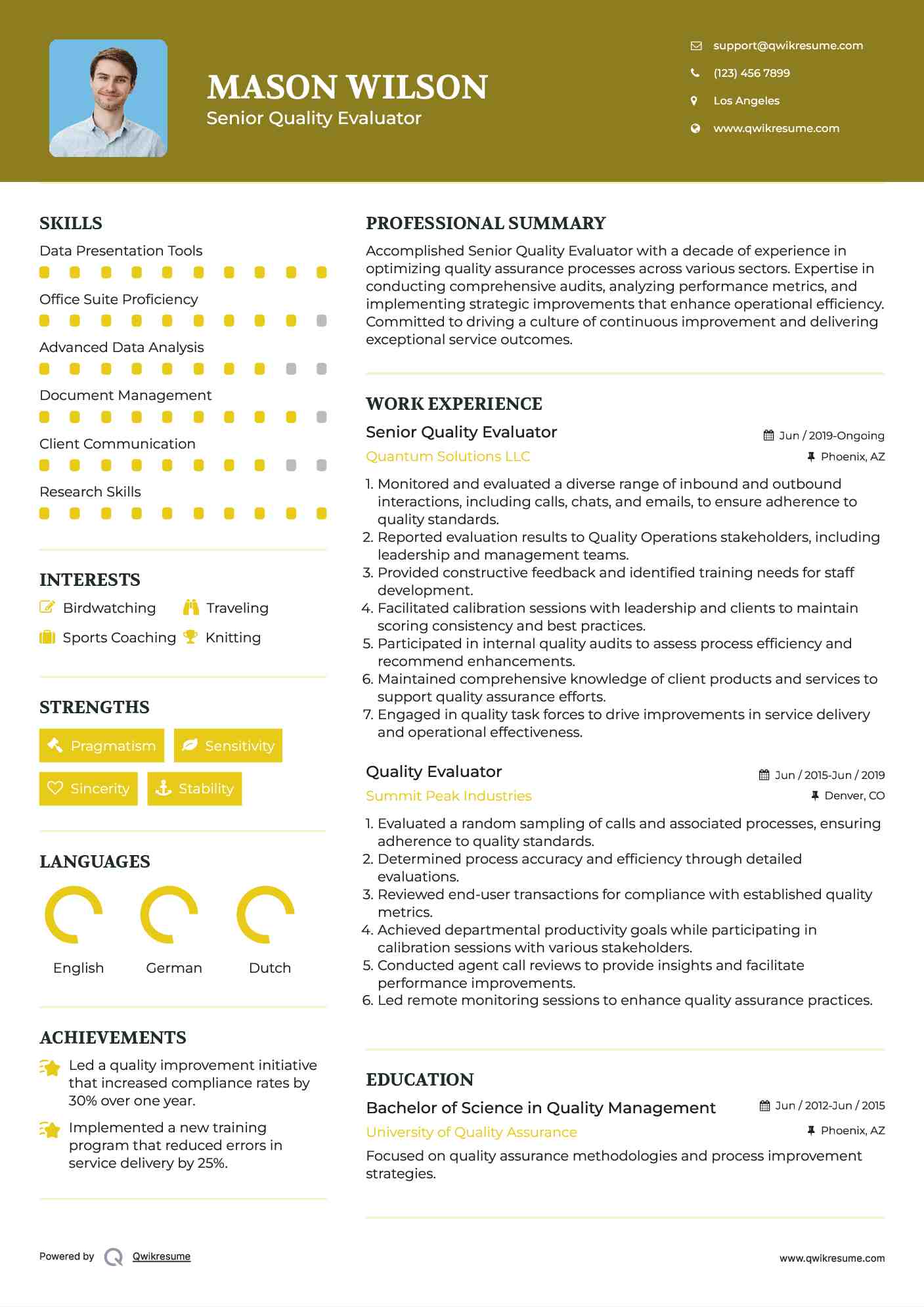 Senior Quality Evaluator Resume Template