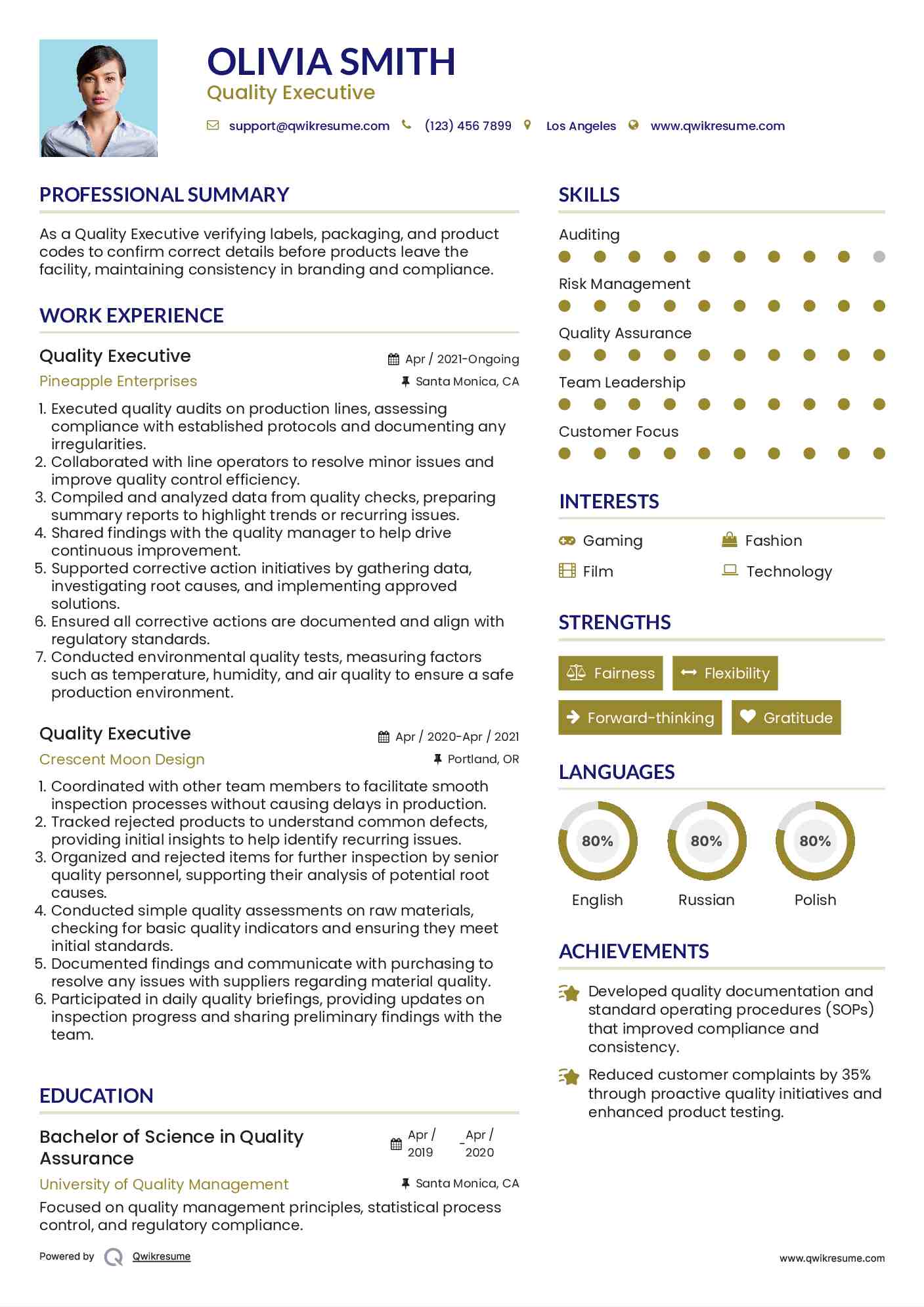 Quality Executive Resume Format