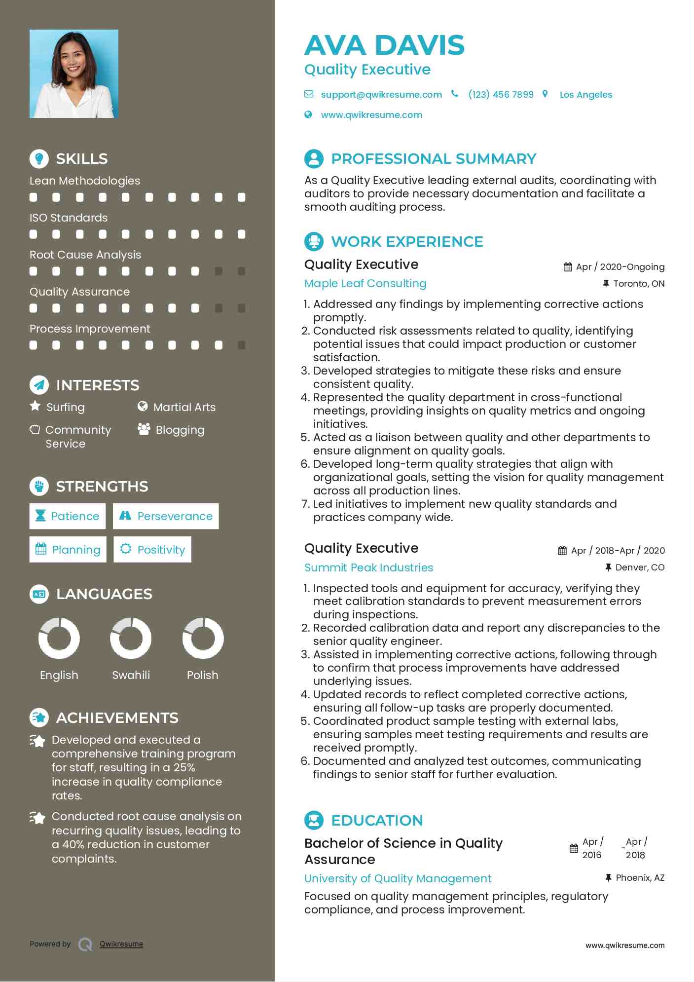 Quality Executive Resume Format