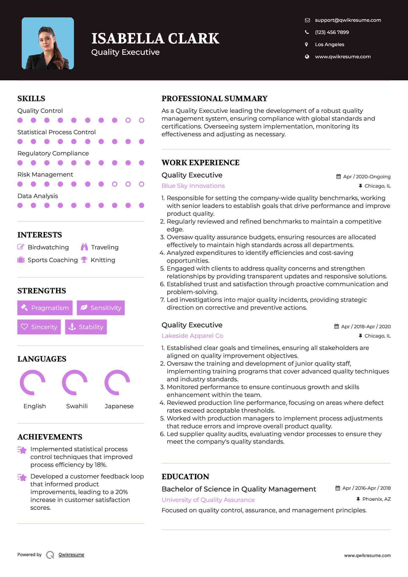 Quality Executive Resume Model