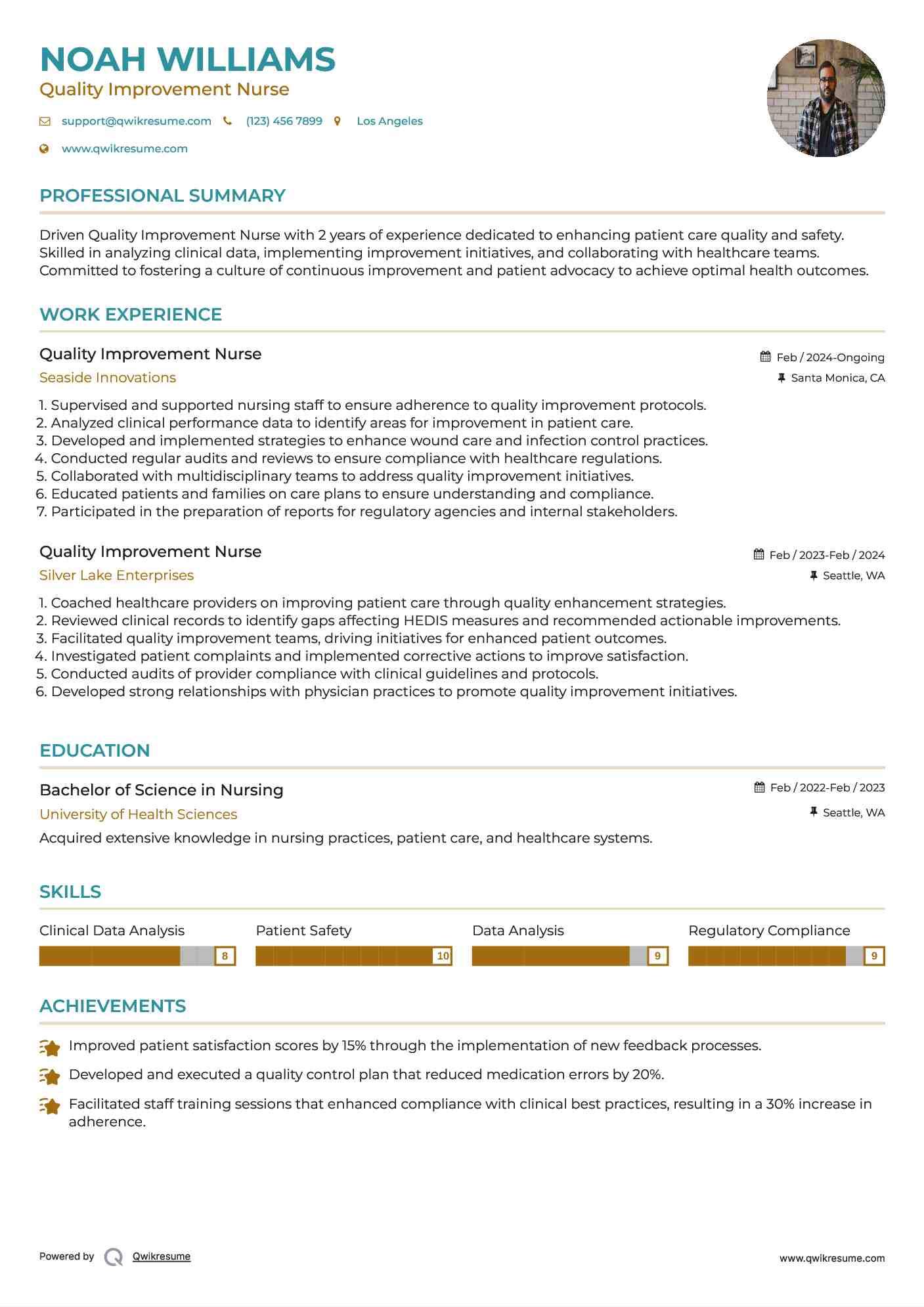 Quality Improvement Nurse Resume Template