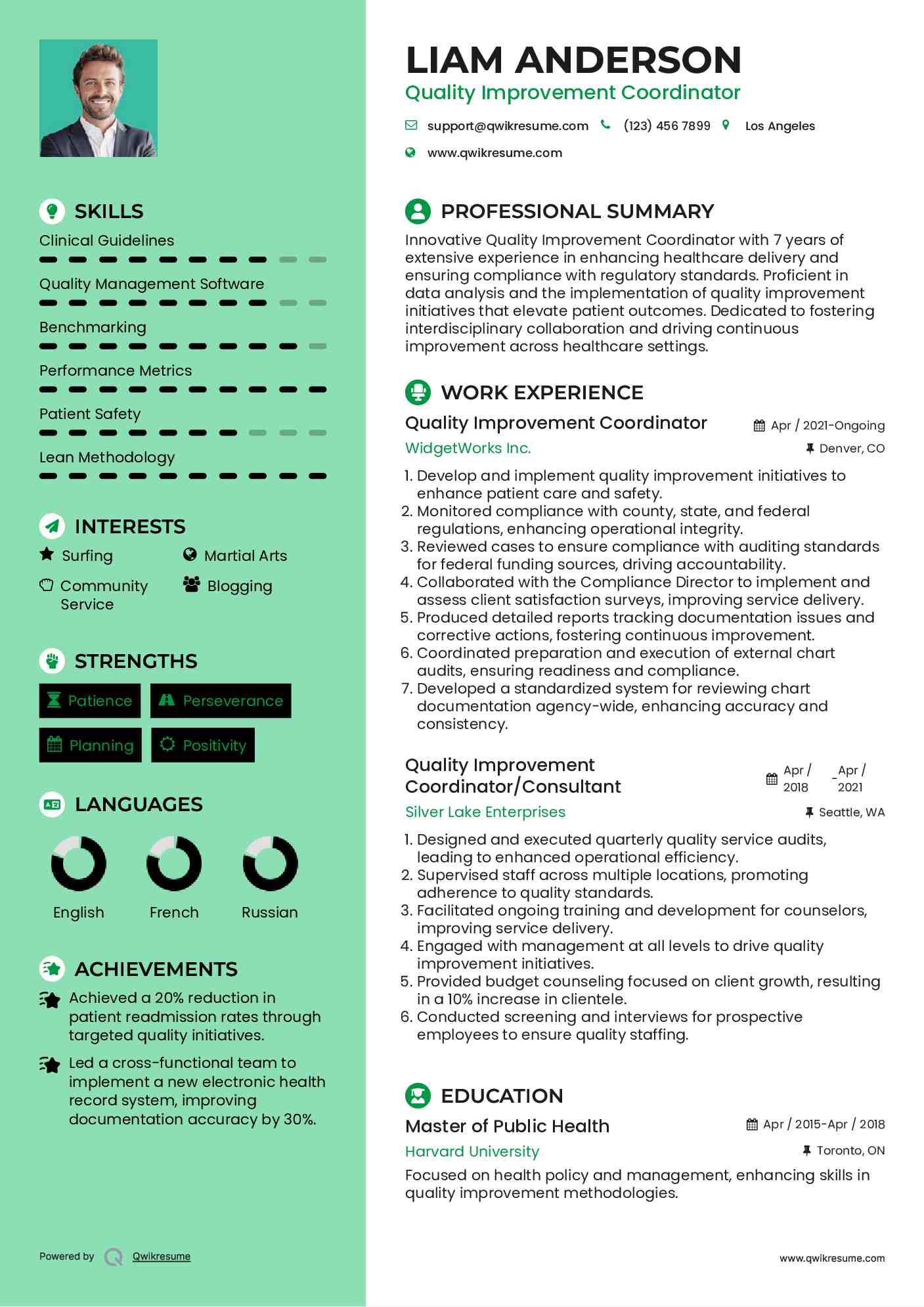 Quality Improvement Coordinator Resume Model