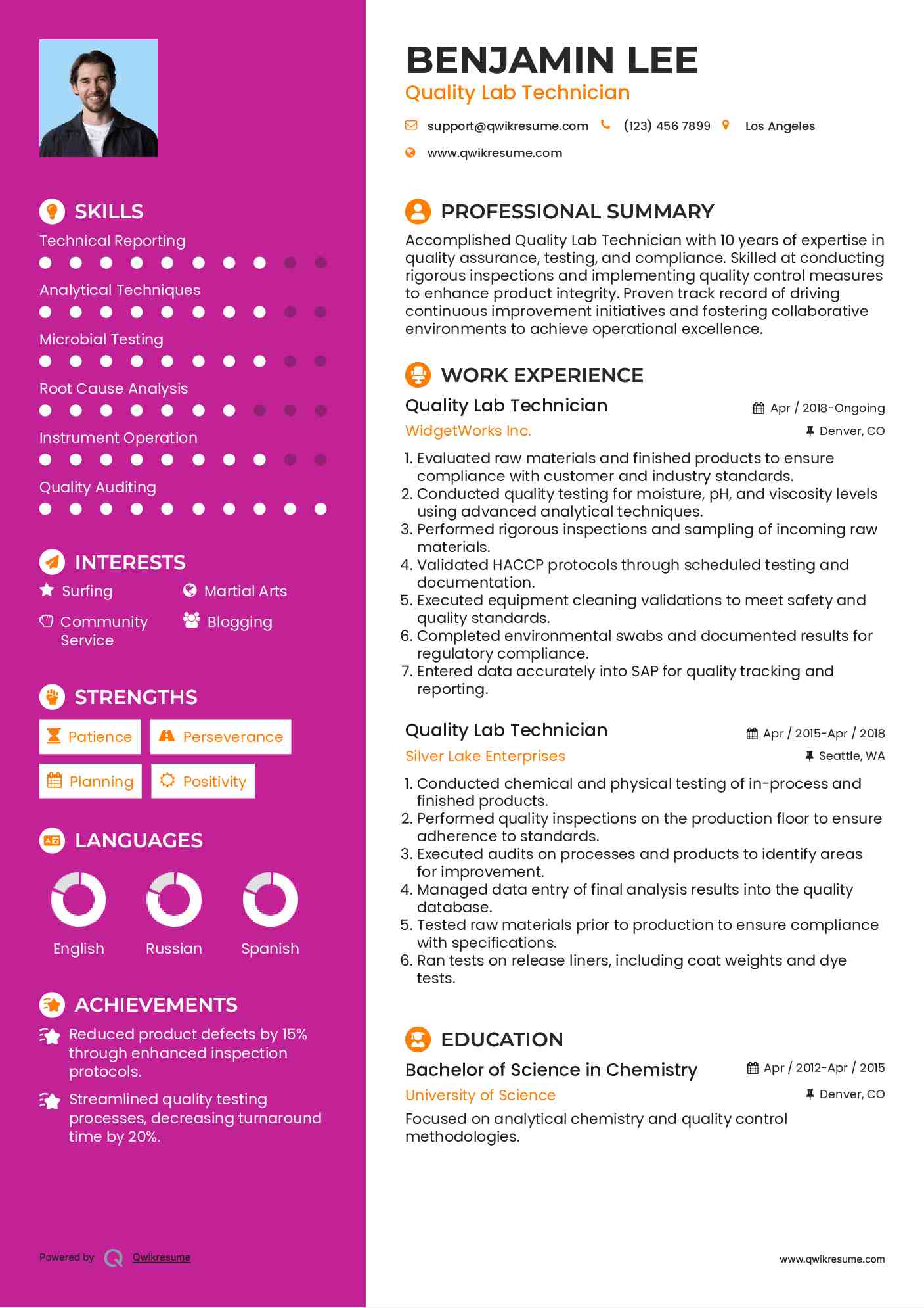 Quality Lab Technician Resume Example