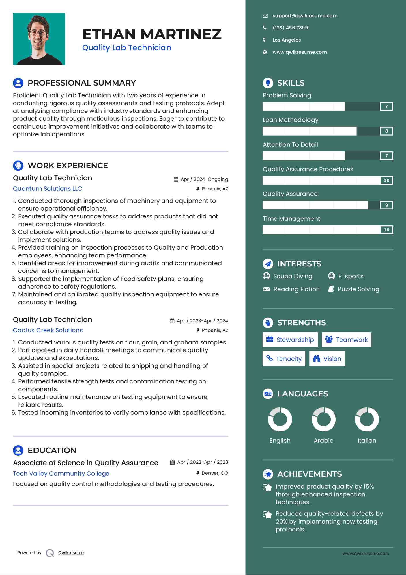 Quality Lab Technician Resume Format