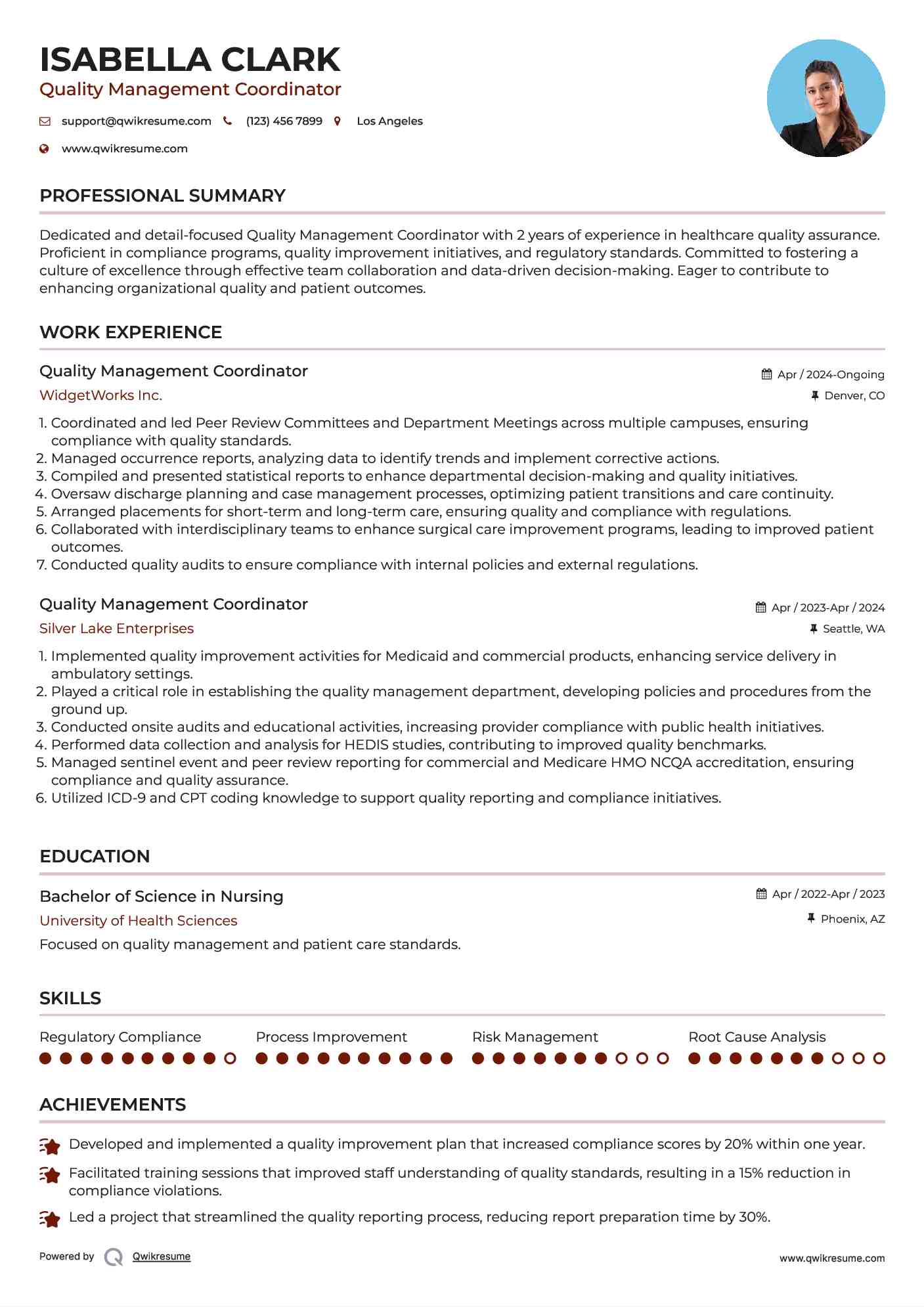 Quality Management Coordinator Resume Model