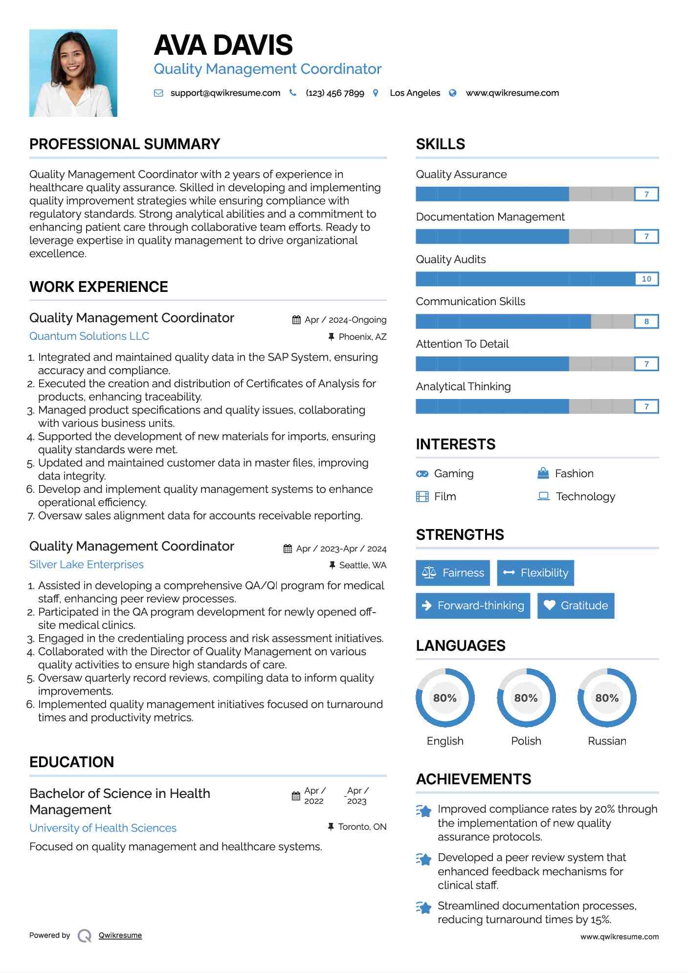 Quality Management Coordinator Resume Model