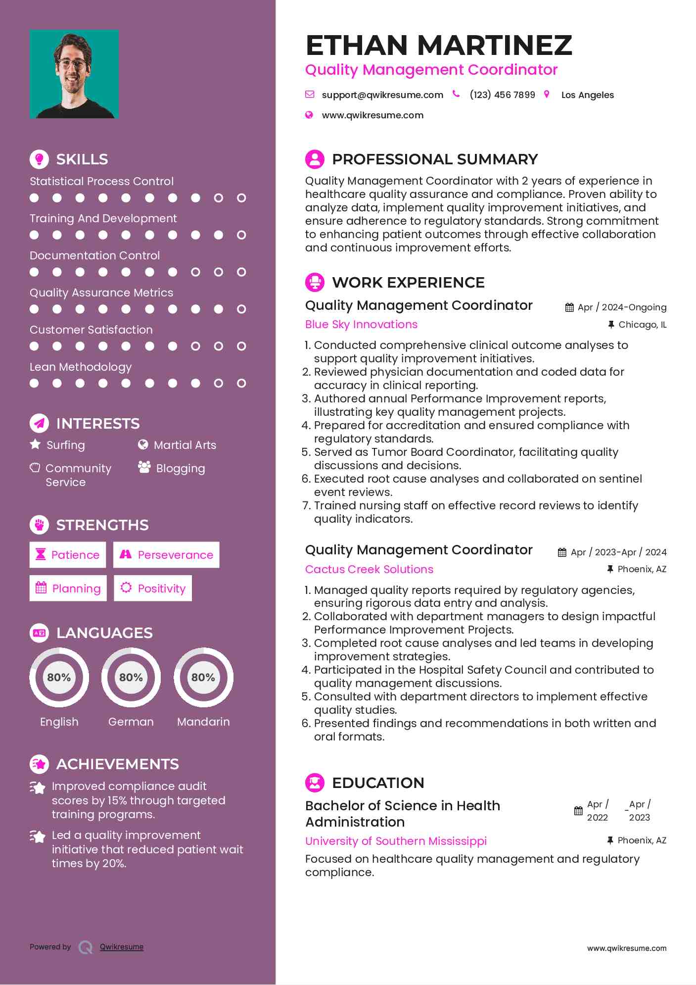 Quality Management Coordinator Resume Format