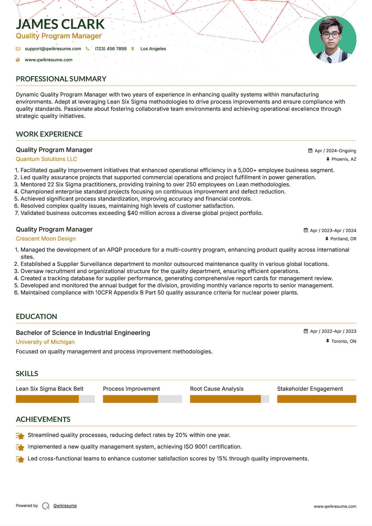 Quality Program Manager Resume Model