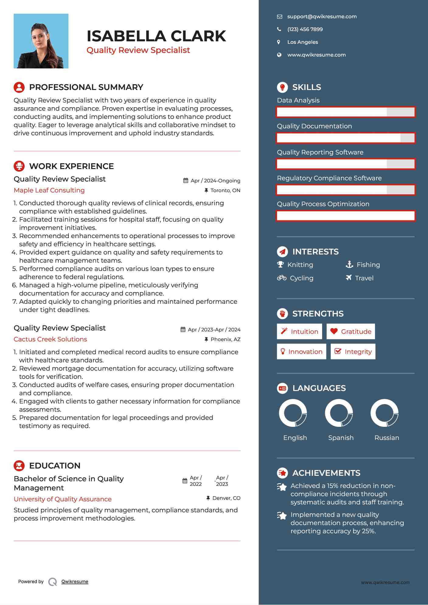 Quality Review Specialist Resume Format
