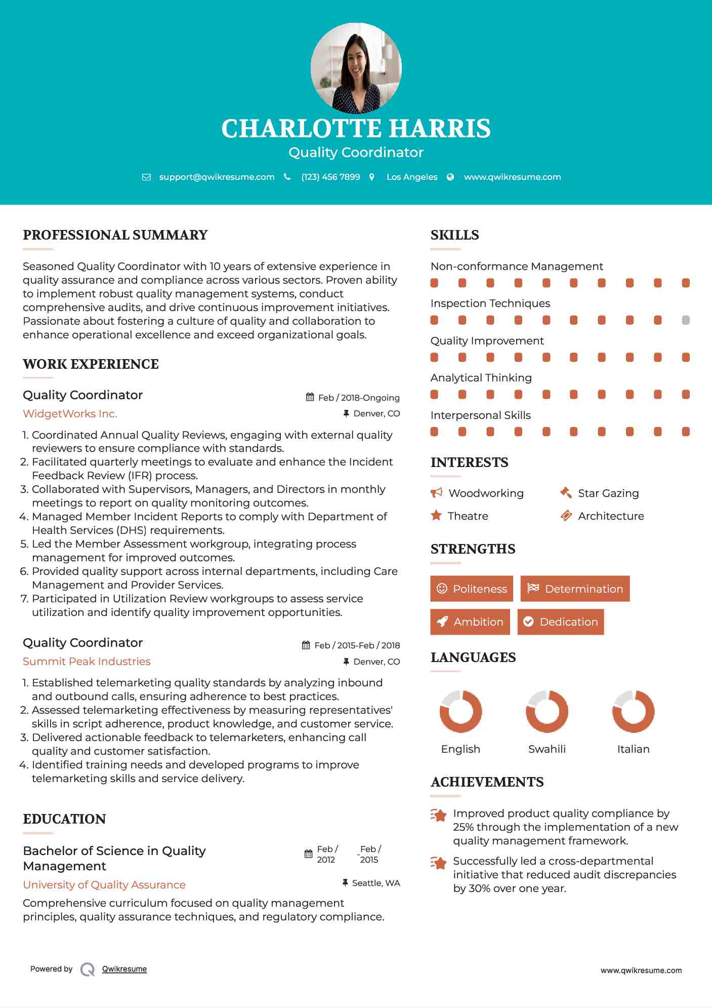Quality Coordinator Resume Model