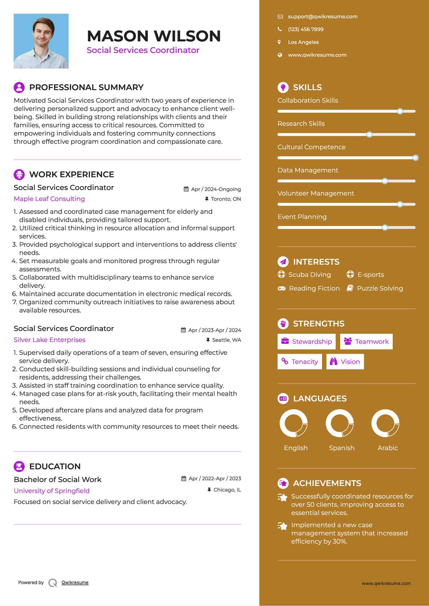 Social Services Coordinator Resume Template