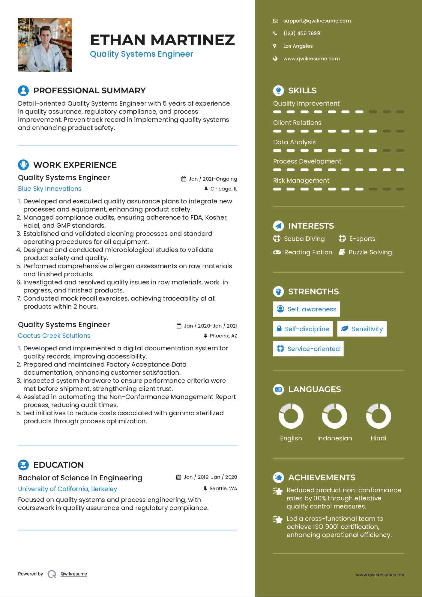 Quality Systems Engineer Resume Format