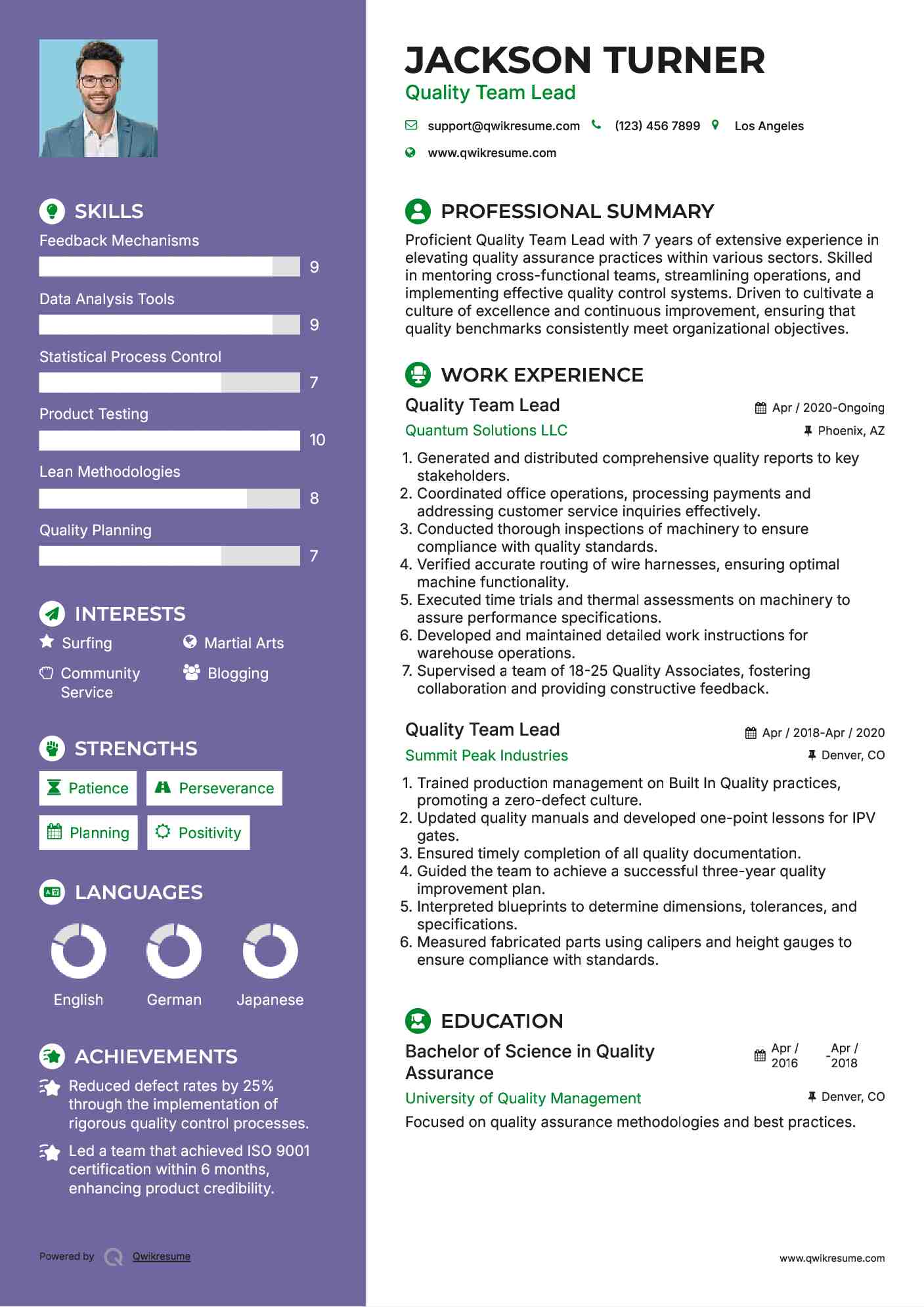 Quality Team Lead Resume Sample