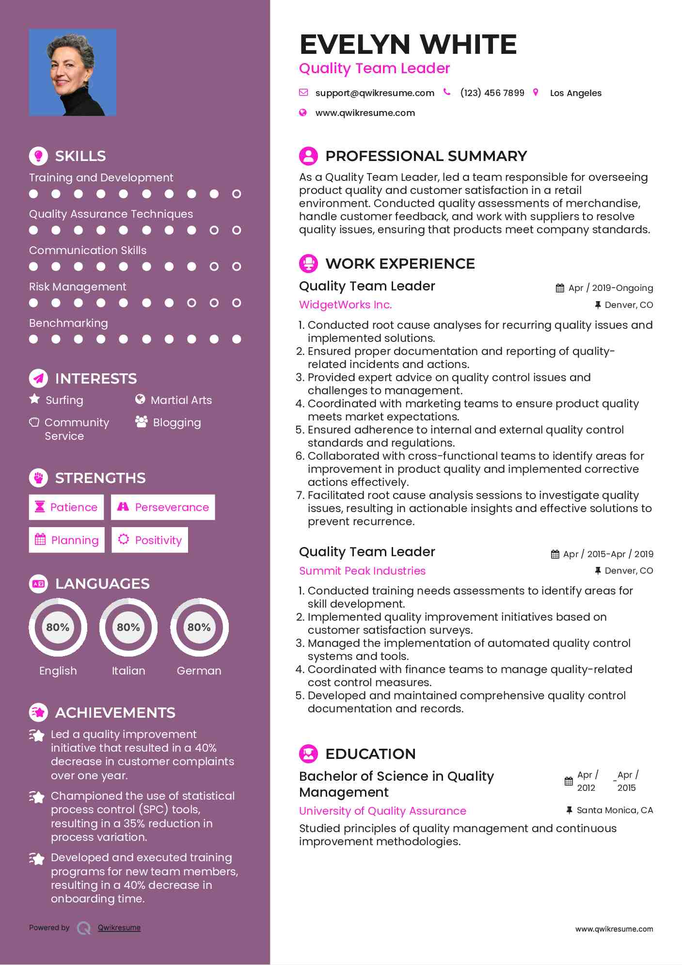 Quality Team Leader Resume Model