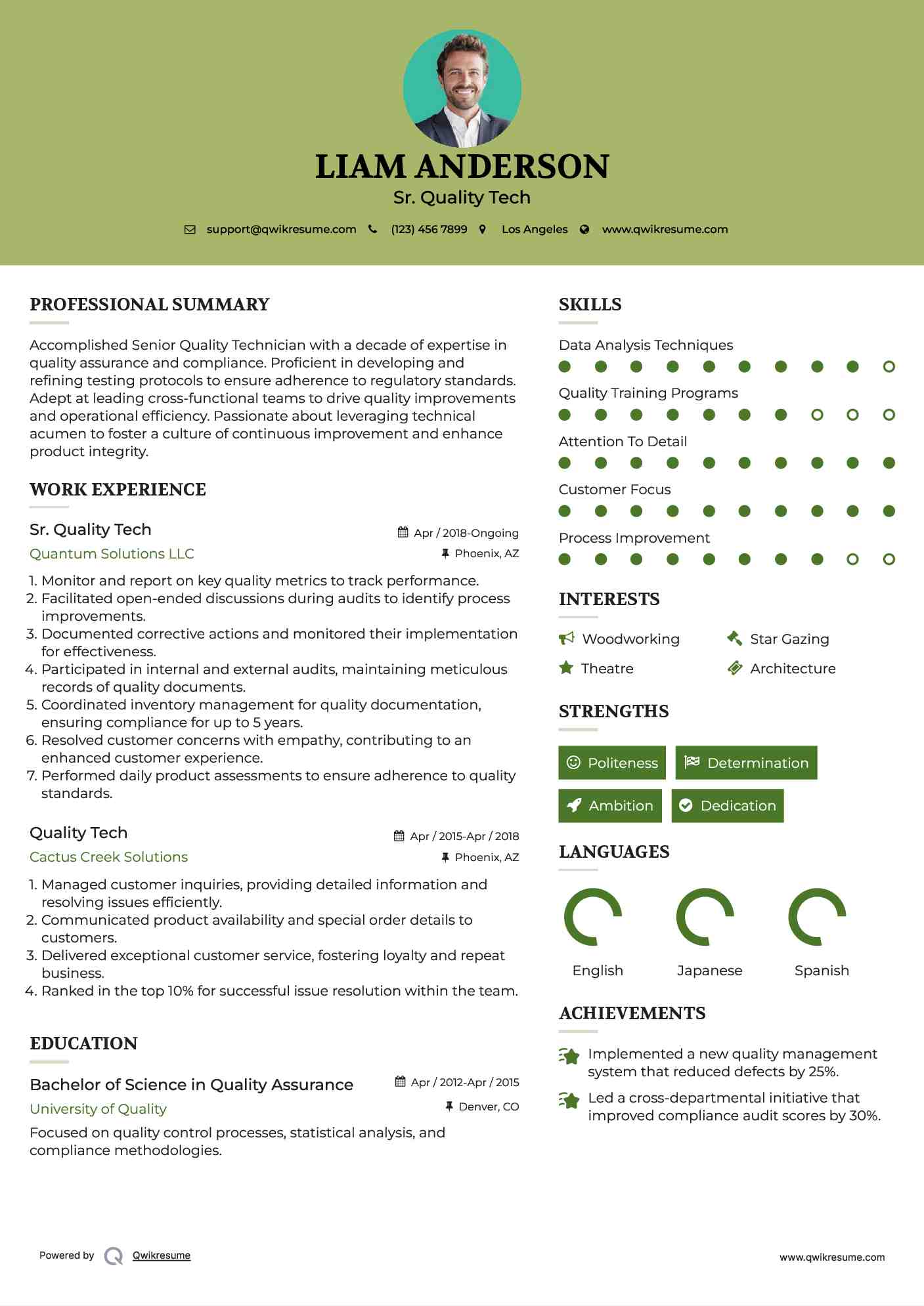Sr. Quality Tech Resume Template