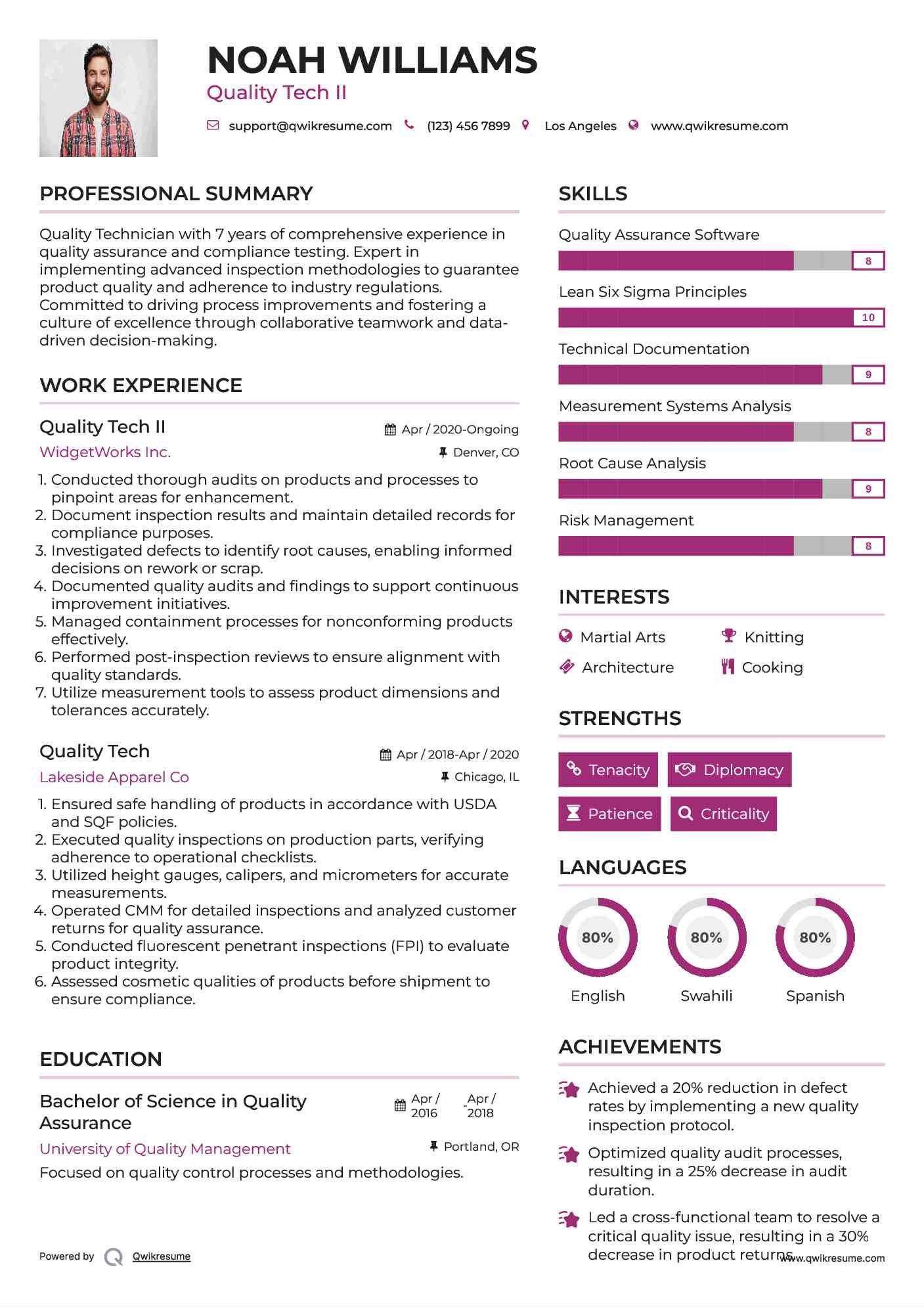 Quality Tech II Resume Template